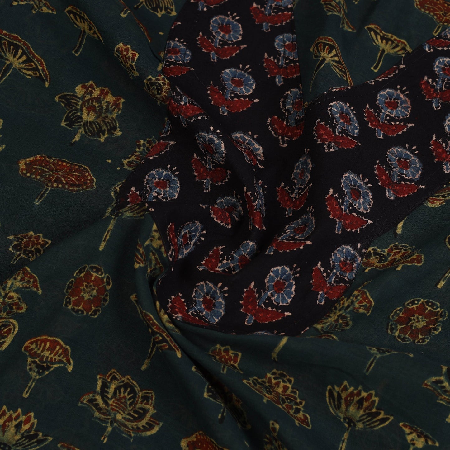 Buy Green Ajrakh Print Patchwork Cotton Kurta Material