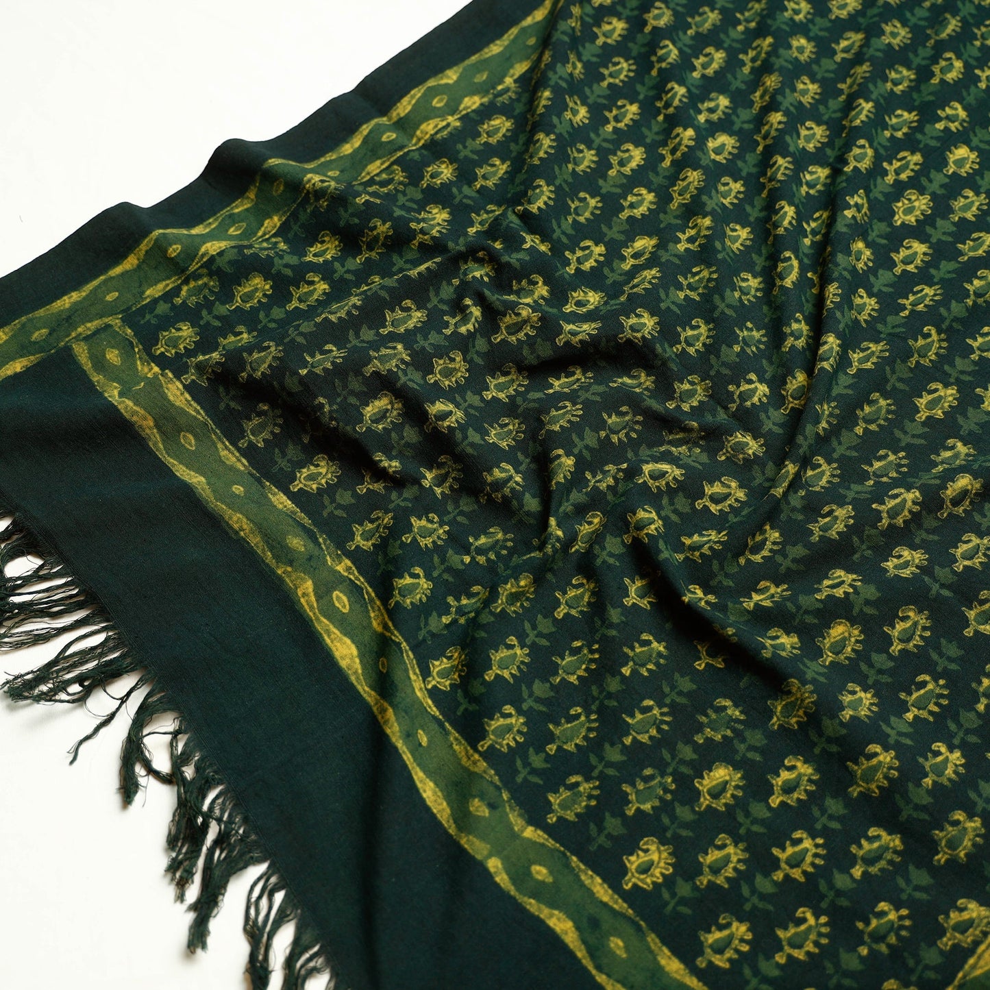 Green Akola Block Printed Pure Handloom Cotton Towel