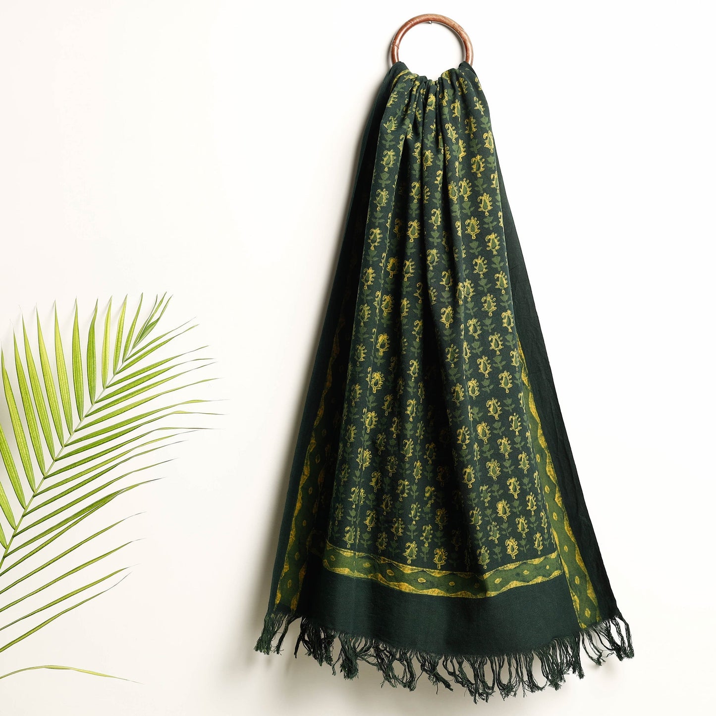 Green Akola Block Printed Pure Handloom Cotton Towel