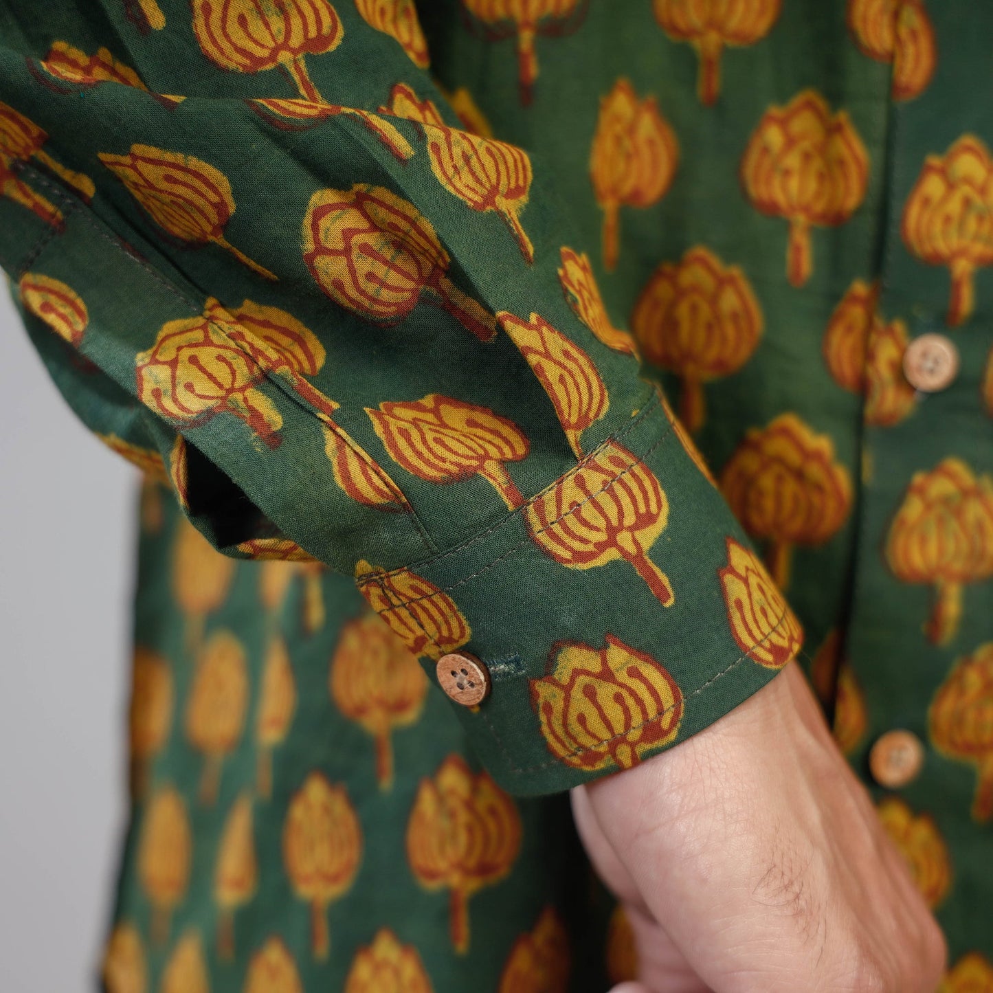 Green - Akola Block Printing Cotton Men Full Sleeve Shirt