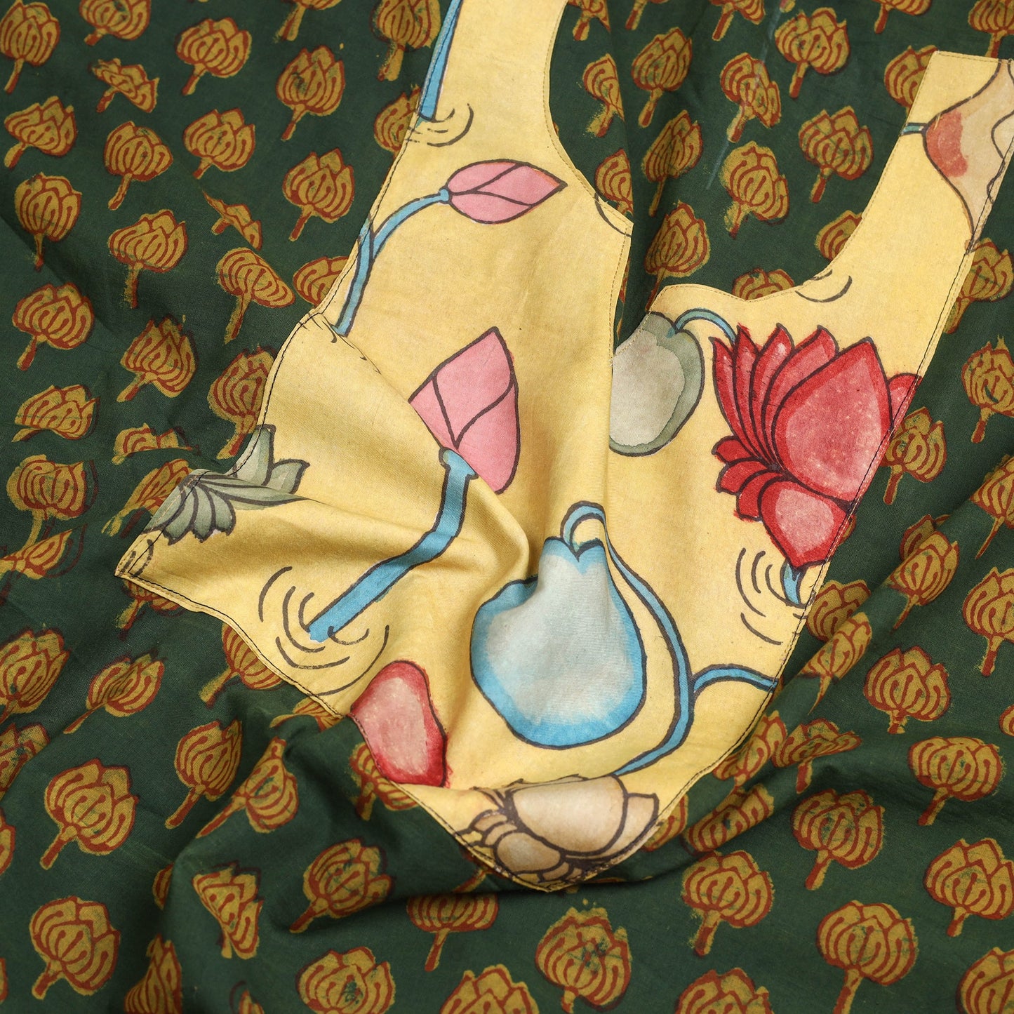 Buy Green Akola Print Patchwork Cotton Kurta Material