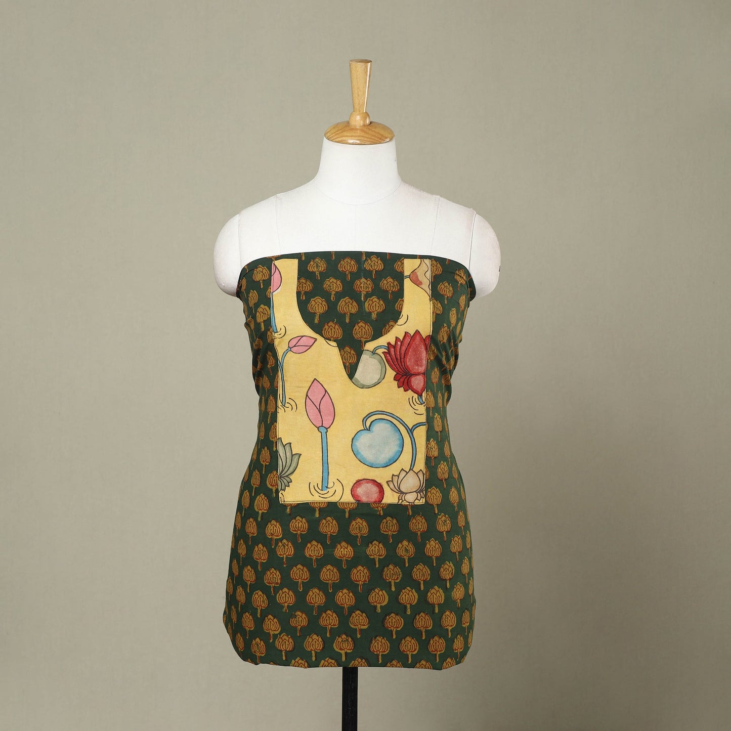 Buy Green Akola Print Patchwork Cotton Kurta Material