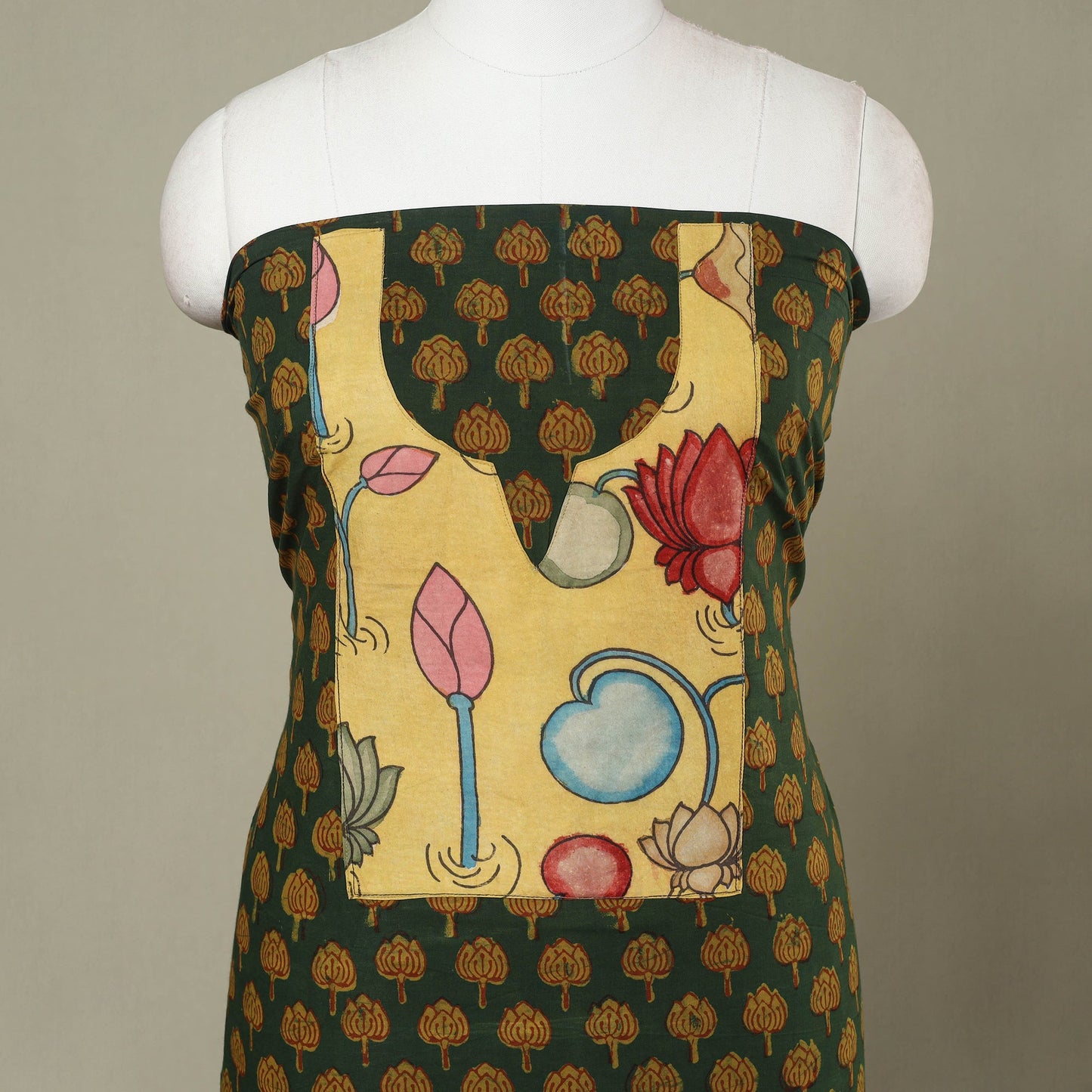 Buy Green Akola Print Patchwork Cotton Kurta Material