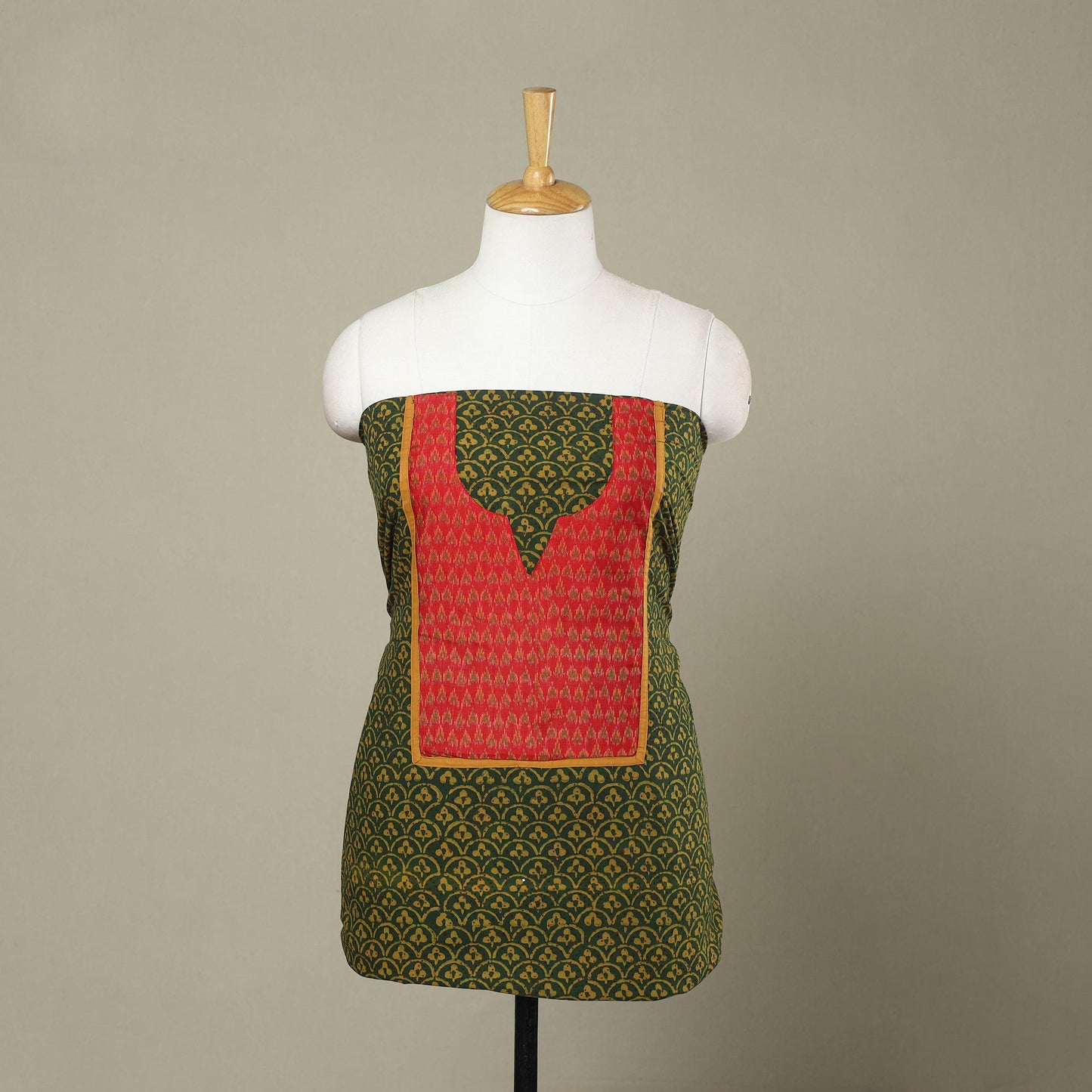 Buy Green Akola Print Patchwork Cotton Kurta Material