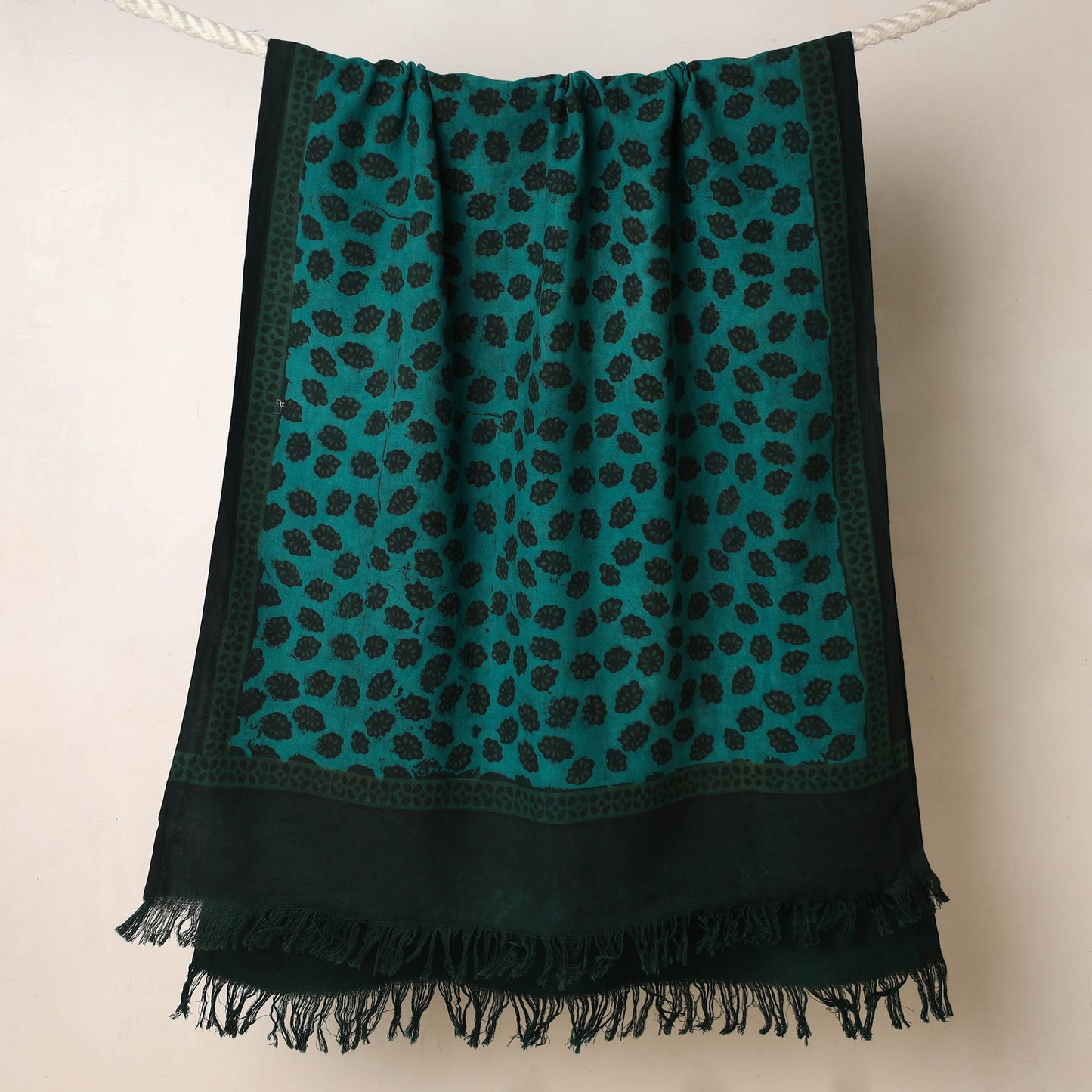 Green Akola Block Printed Pure Handloom Cotton Towel
