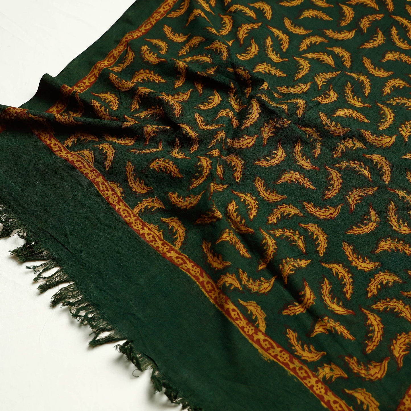 Green Akola Block Printed Pure Handloom Cotton Towel