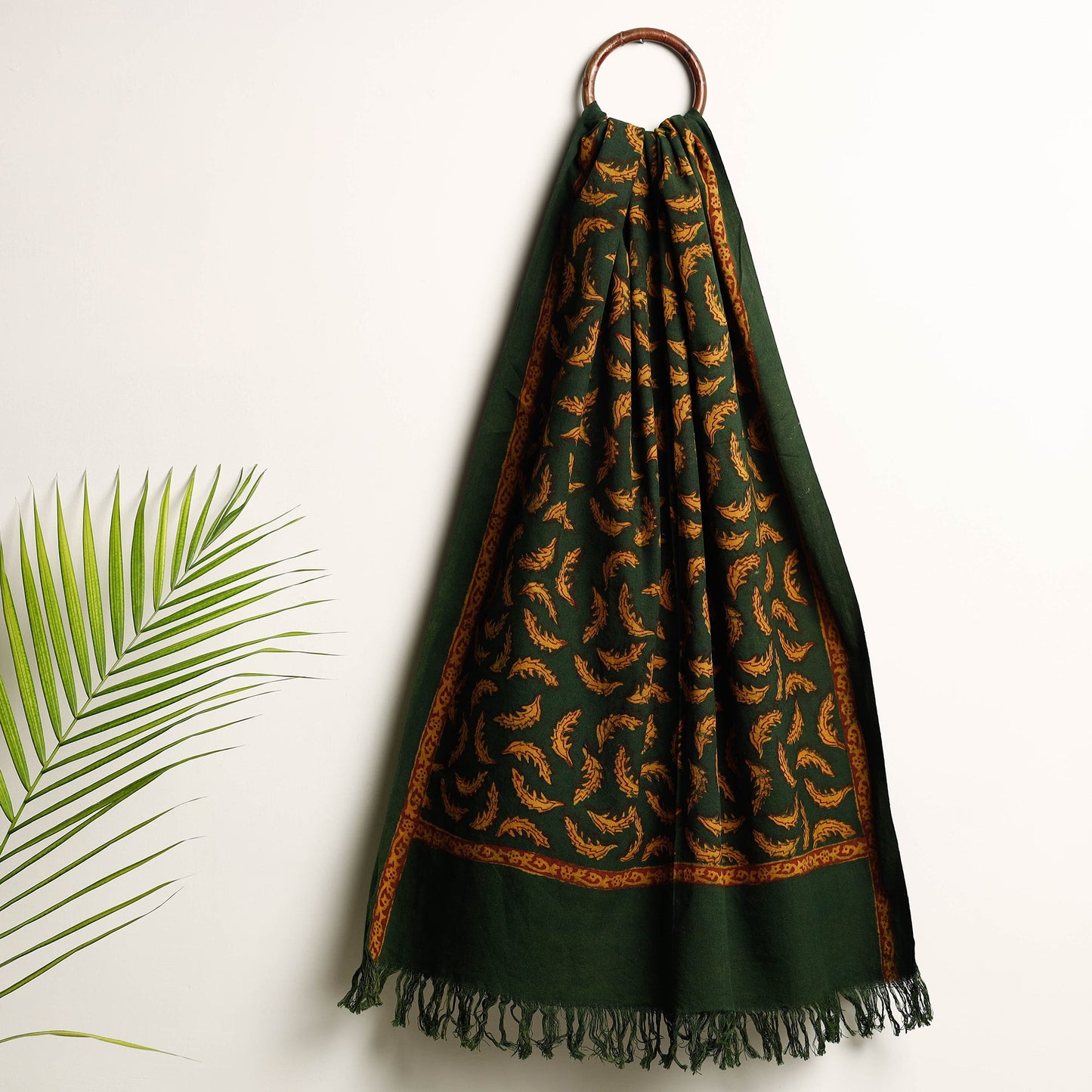 Green Akola Block Printed Pure Handloom Cotton Towel