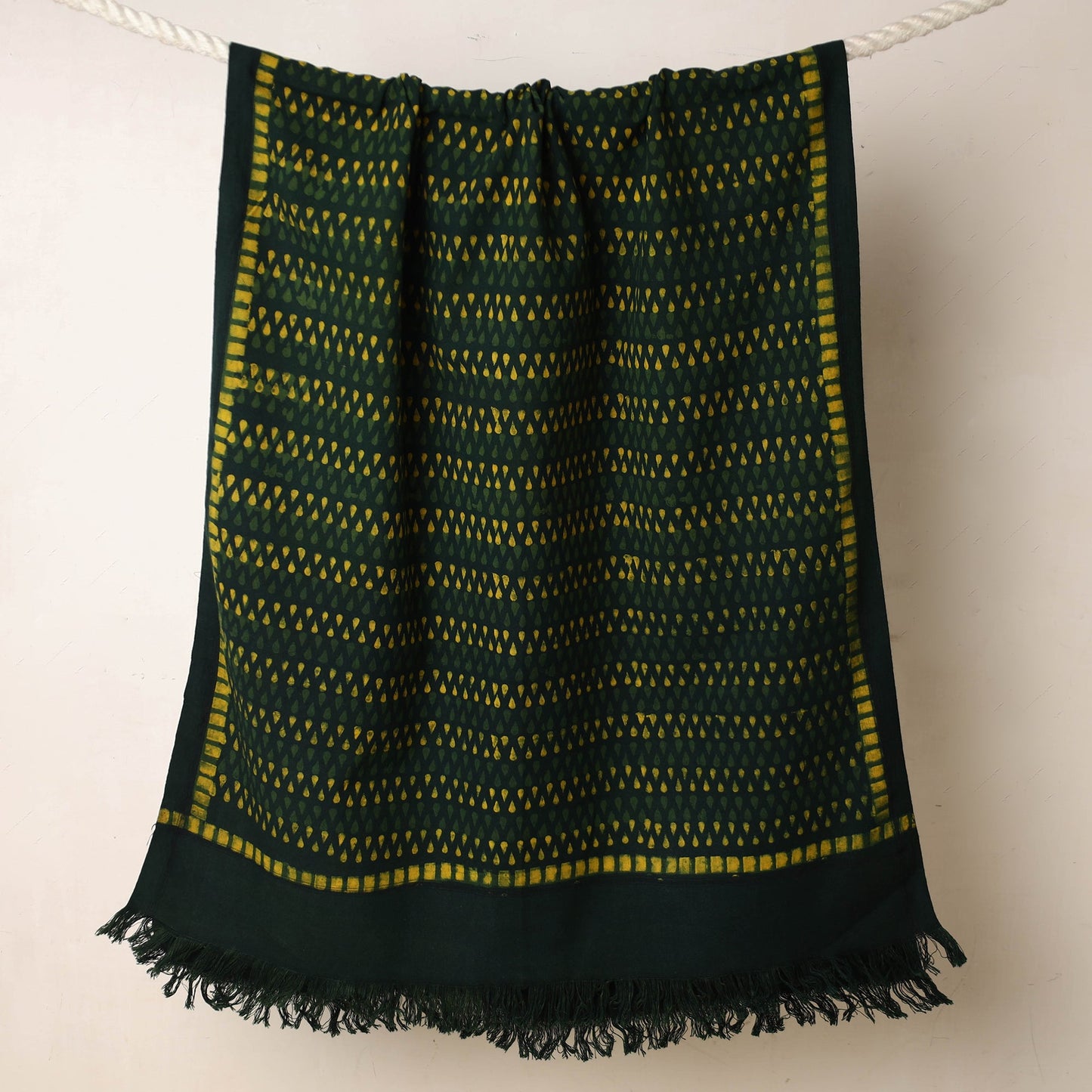 Green Akola Block Printed Pure Handloom Cotton Towel