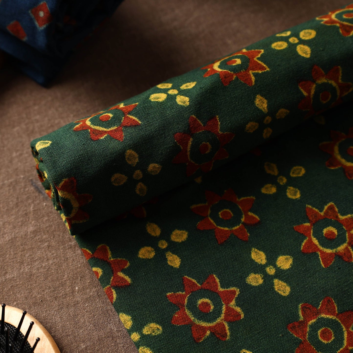 Green Akola Block Printed Pure Handloom Cotton Towel