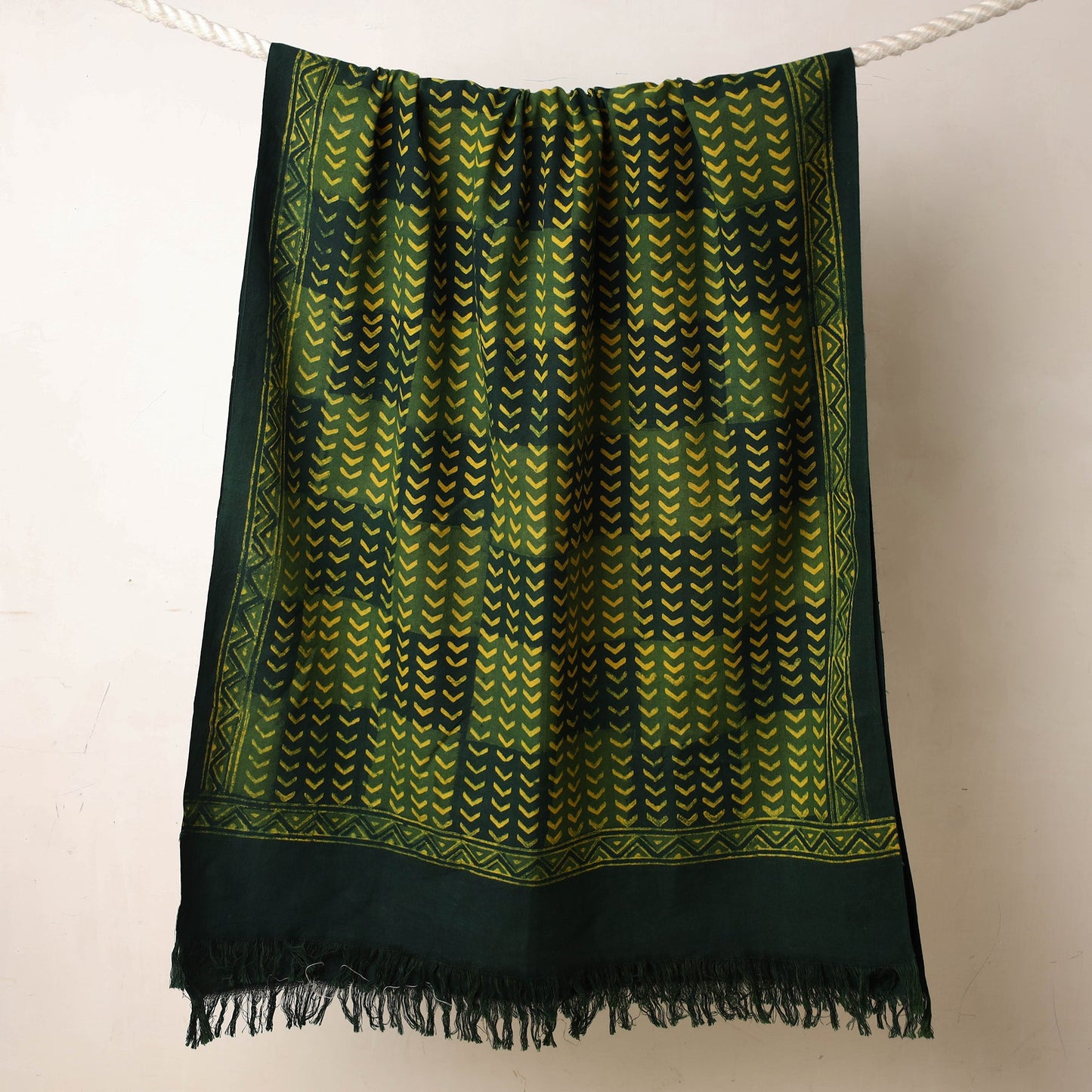 Green Akola Block Printed Pure Handloom Cotton Towel