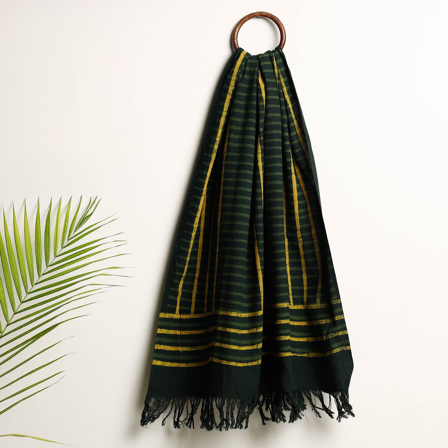 Green Akola Block Printed Pure Handloom Cotton Towel