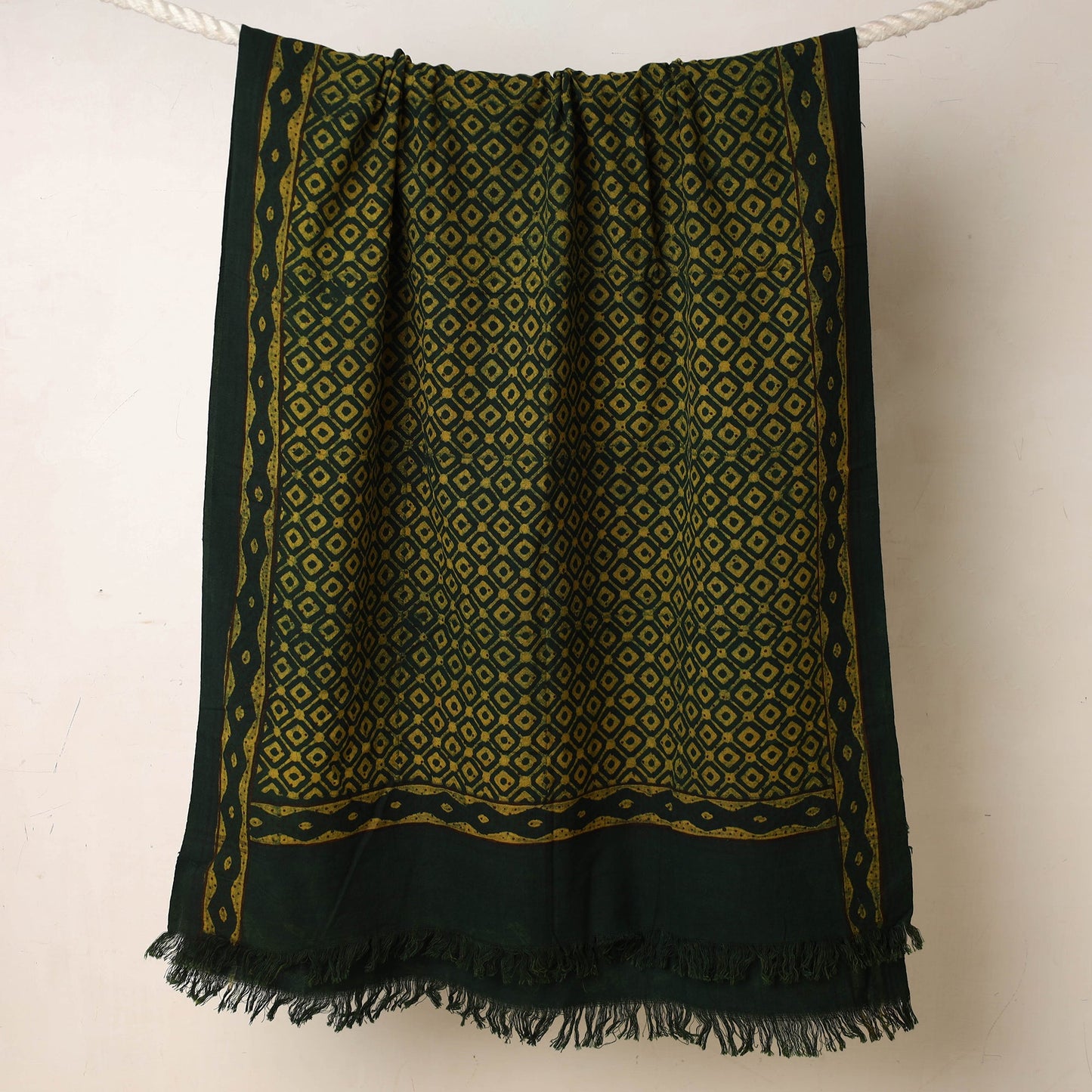 Green Akola Block Printed Pure Handloom Cotton Towel