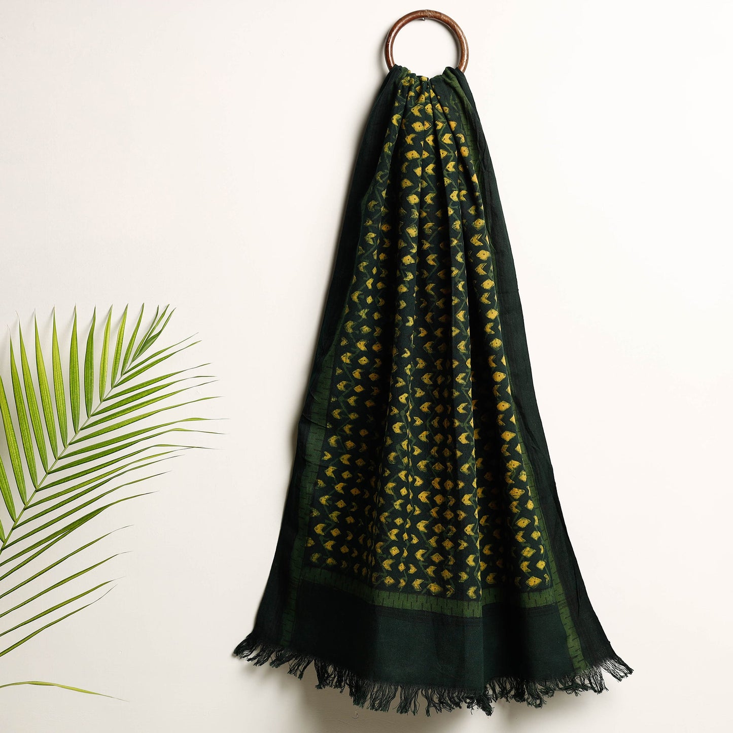 Green Akola Block Printed Pure Handloom Cotton Towel