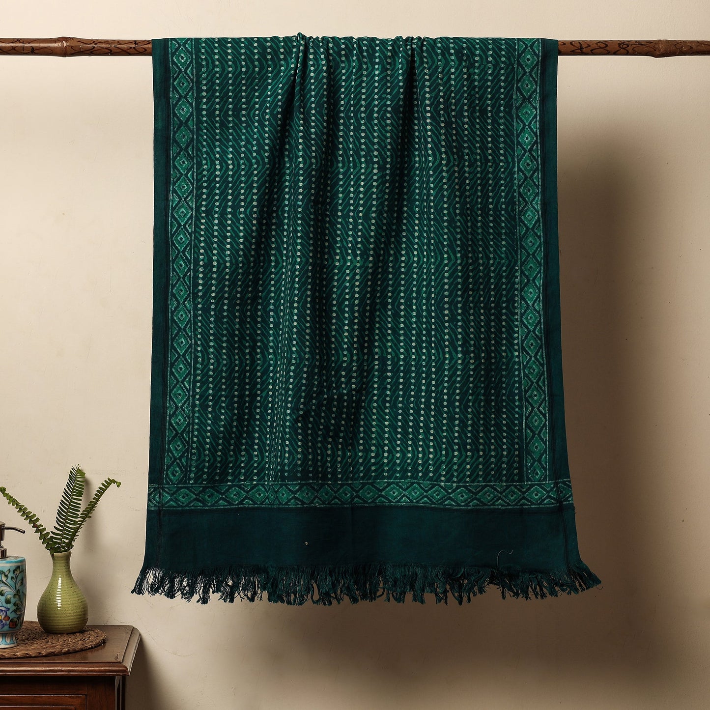 Green Akola Block Printed Pure Handloom Cotton Towel