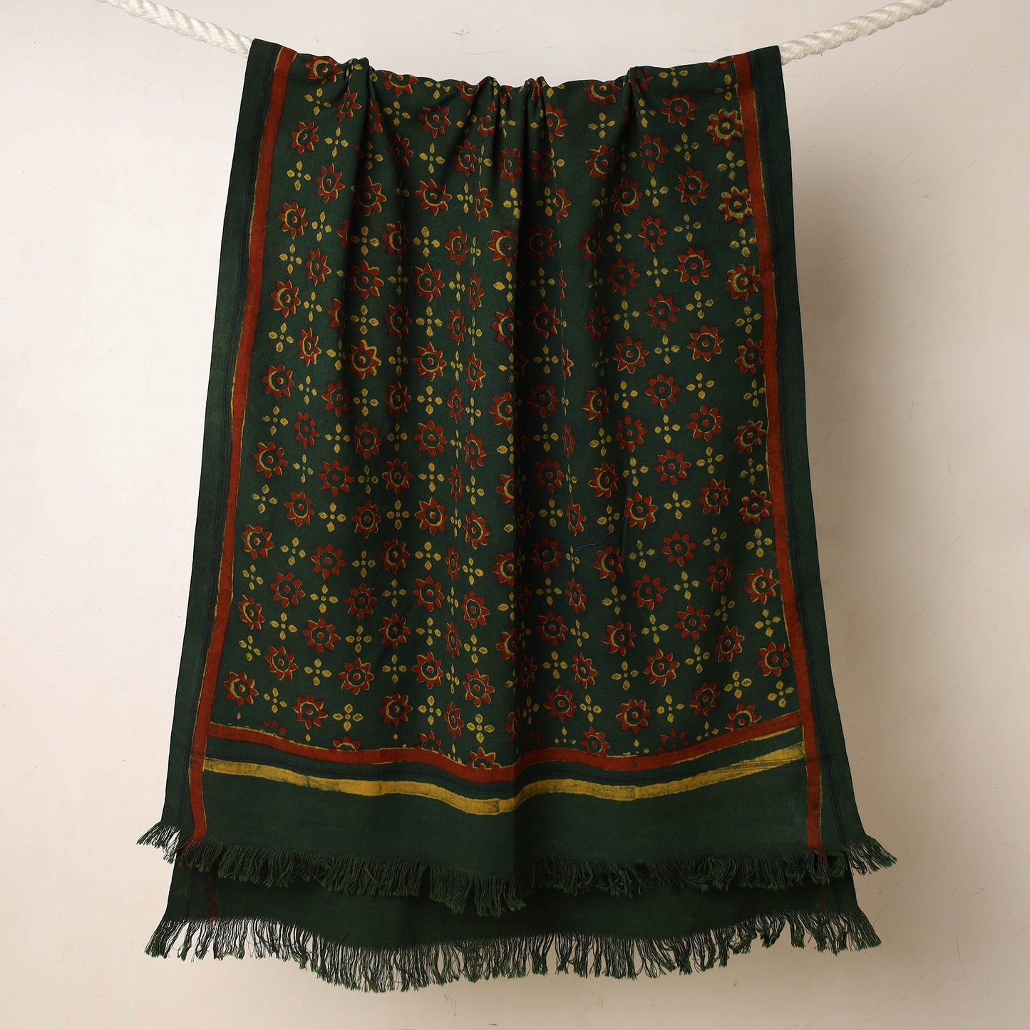 Green Akola Block Printed Pure Handloom Cotton Towel