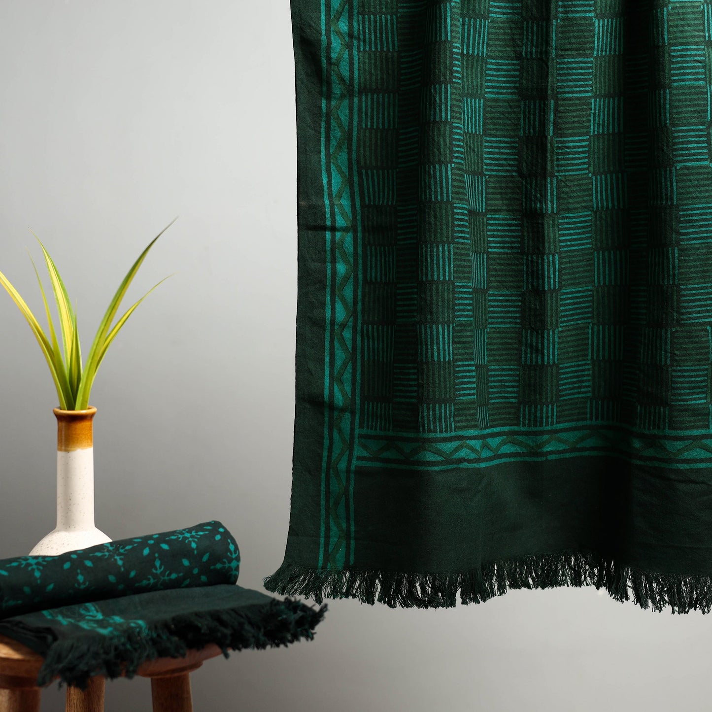 Green Akola Block Print Pure Handloom Cotton Towel