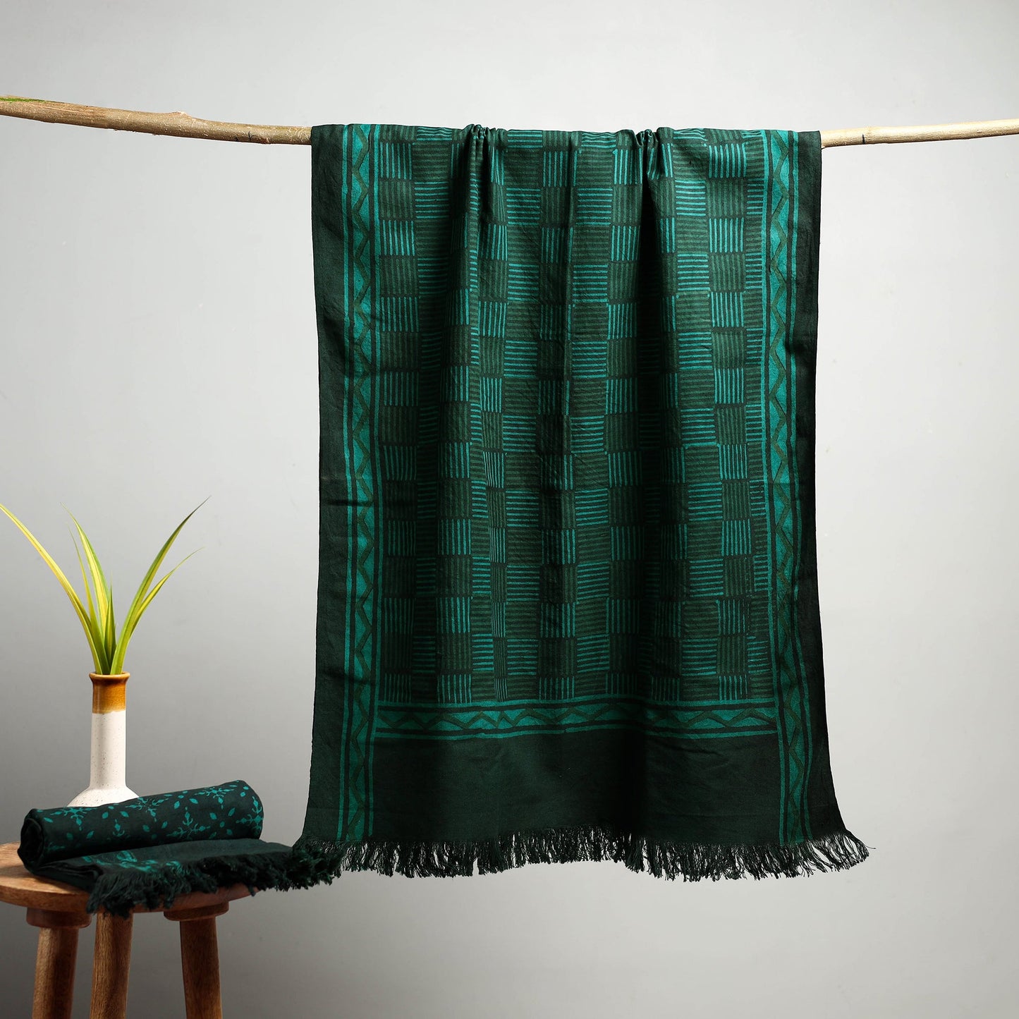 Green Akola Block Print Pure Handloom Cotton Towel