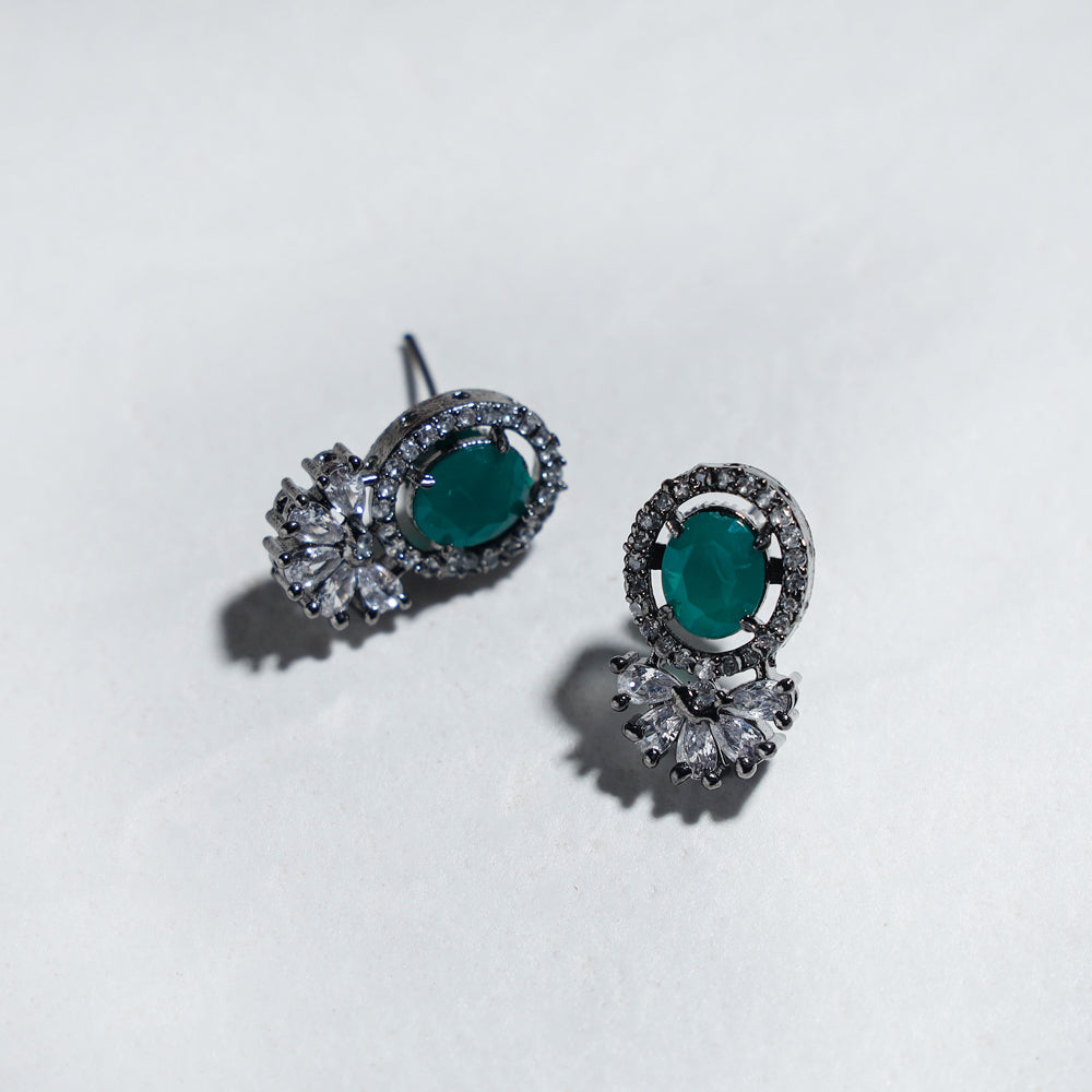 Green - antique finish beadwork necklace set - handcrafted