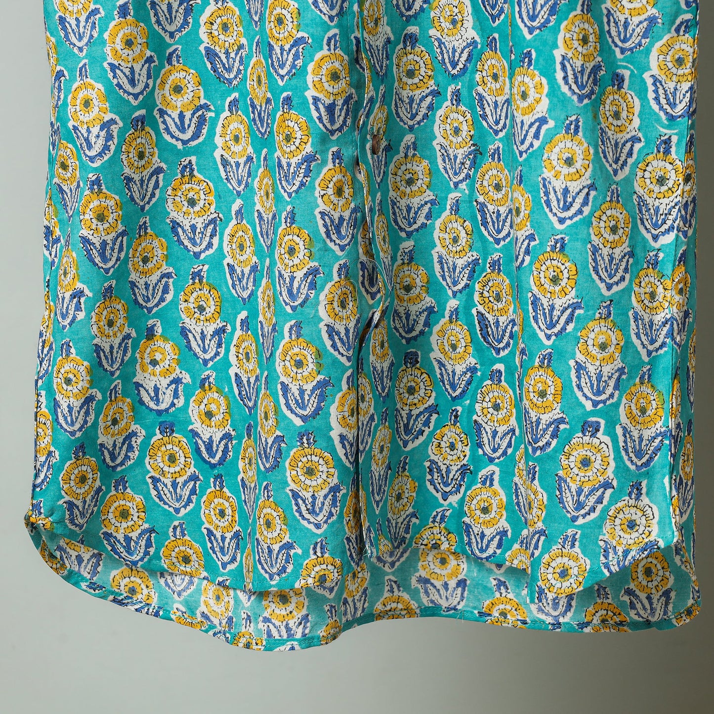 Green - aqua blue - sanganeri block printed cotton men half