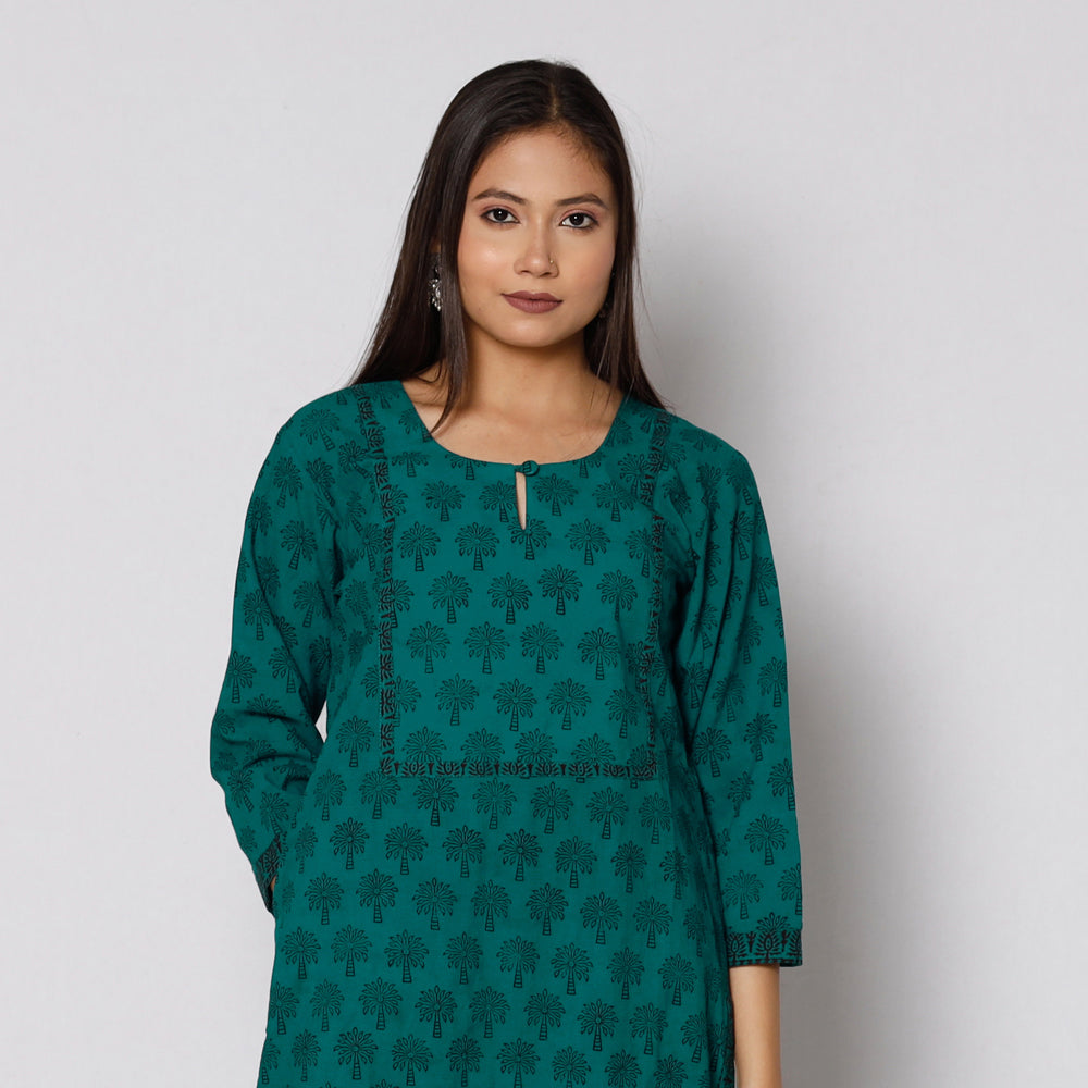 Bagh Block Printed Cotton Kurta with Palazzo & Dupatta Set
