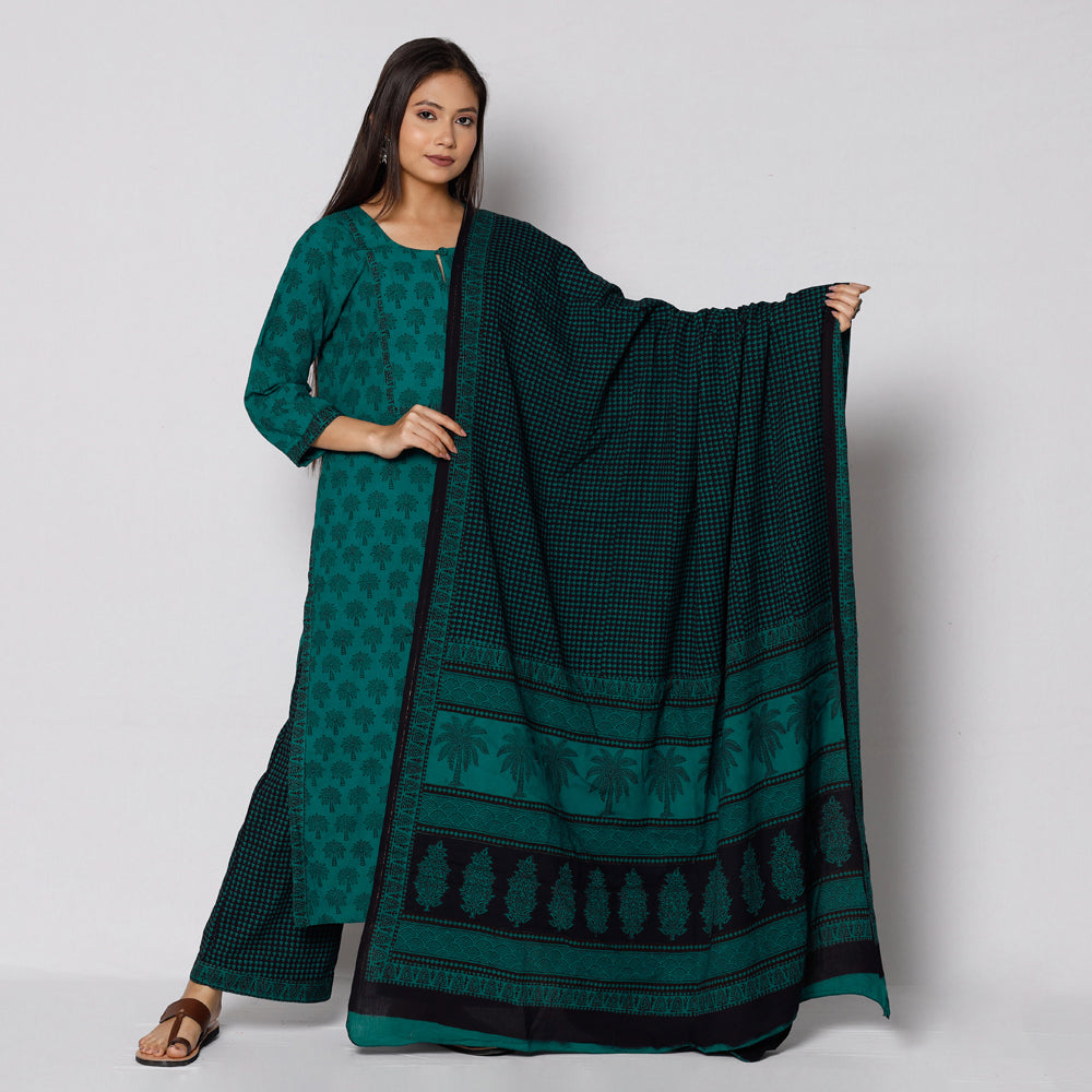 Bagh Block Printed Cotton Kurta with Palazzo & Dupatta Set