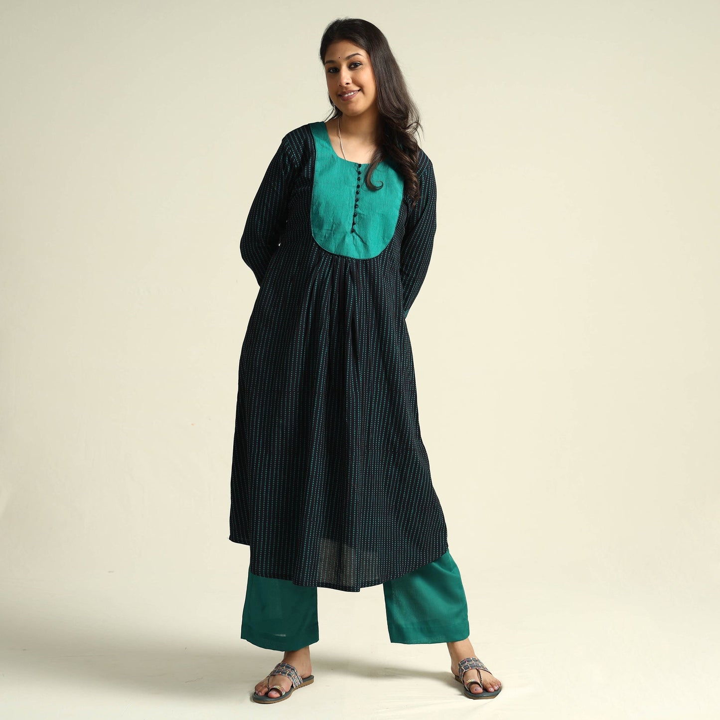 Bagh Block Printing Cotton Kurta with Palazzo & Dupatta Set