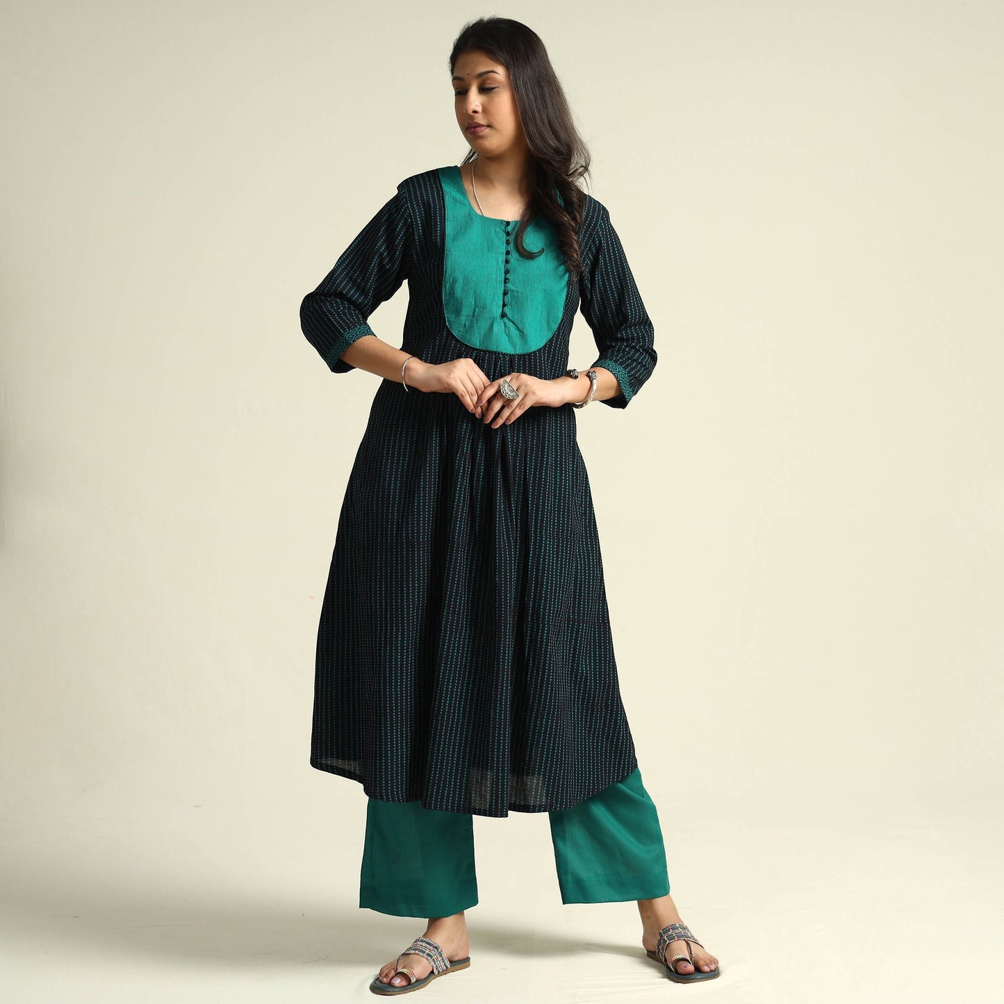 Bagh Block Printing Cotton Kurta with Palazzo & Dupatta Set