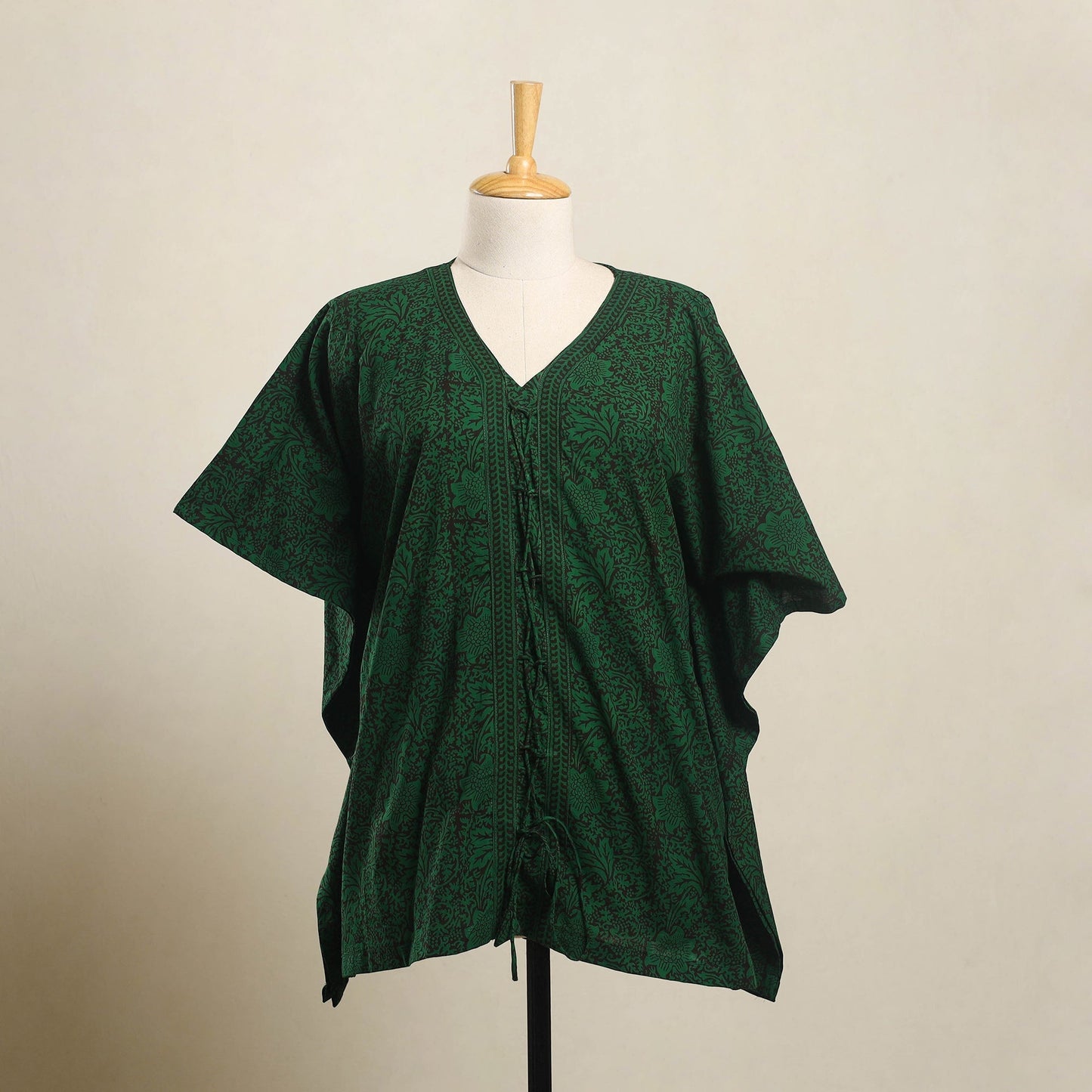 Green Bagh Block Print Cotton Kaftan