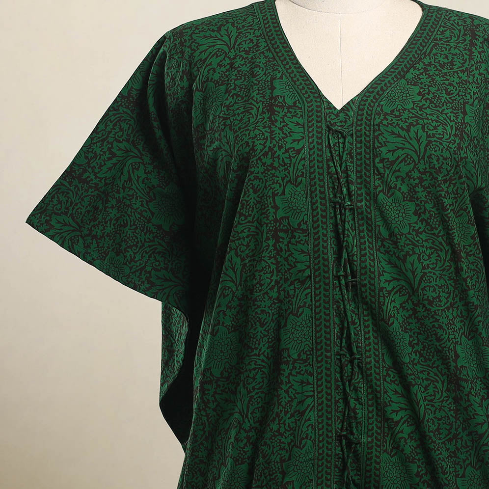 Green Bagh Block Print Cotton Kaftan
