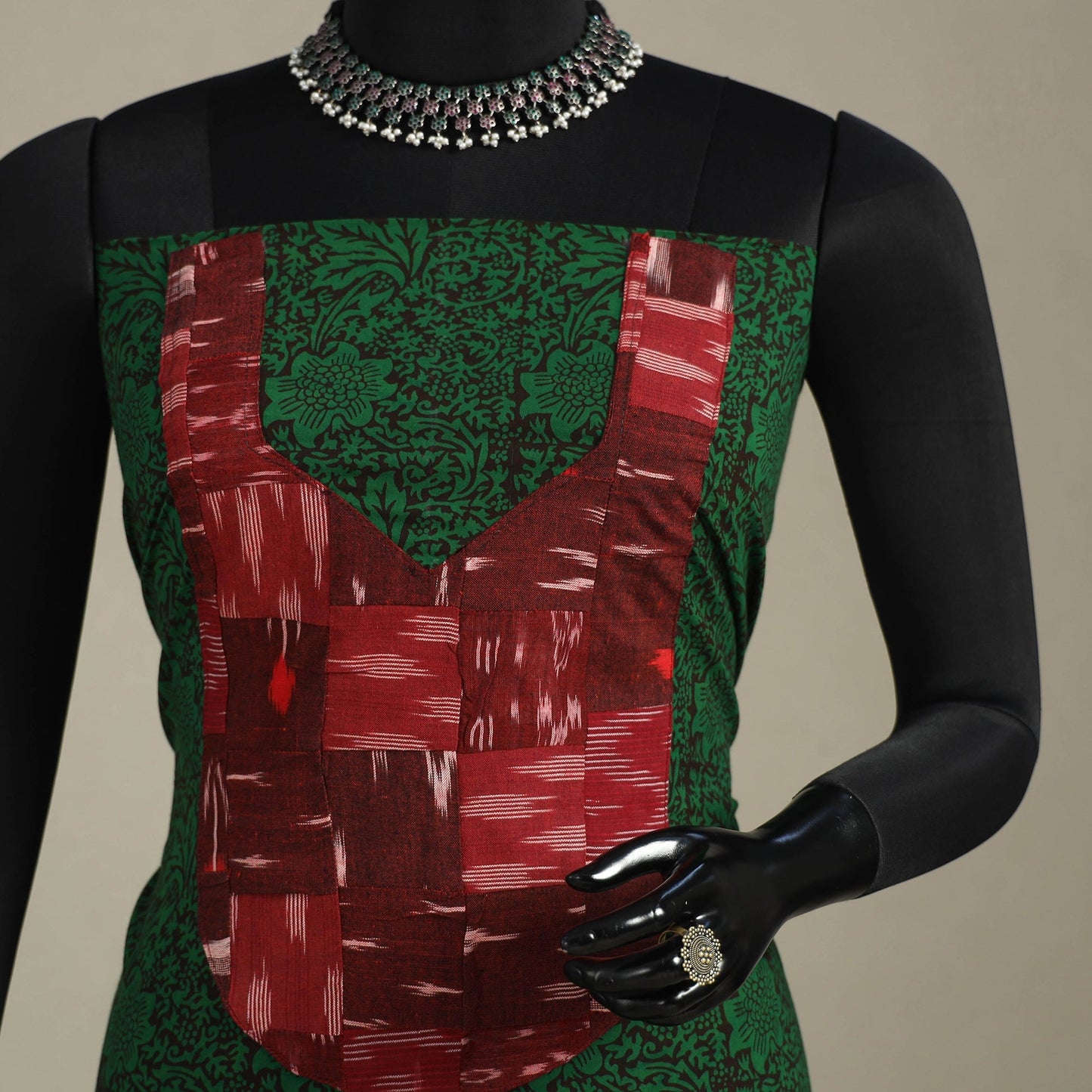 Green - bagh patchwork cotton unstitched kurta material