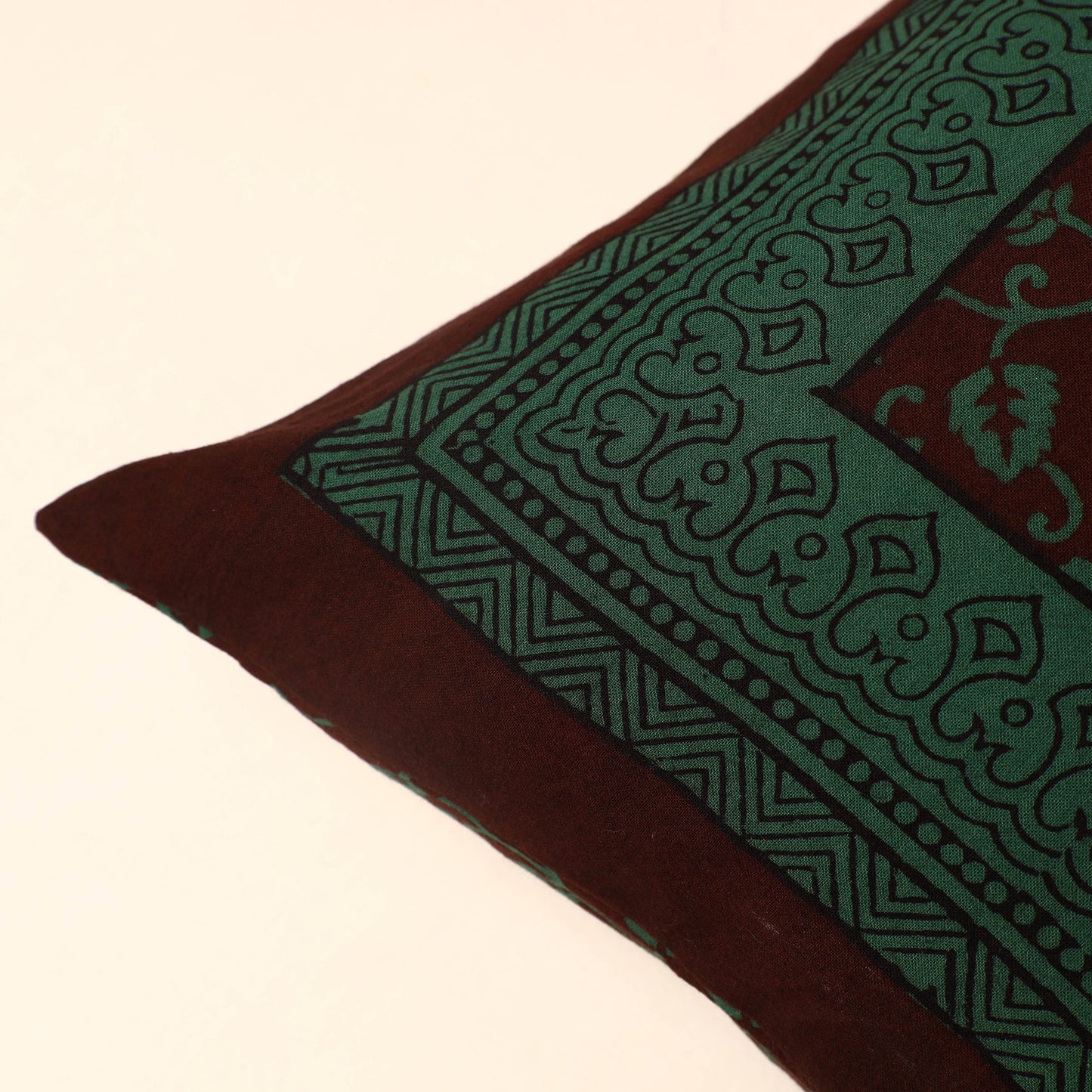Green - Bagh Block Printed Cotton Cushion Cover (16 x 16 in) 49