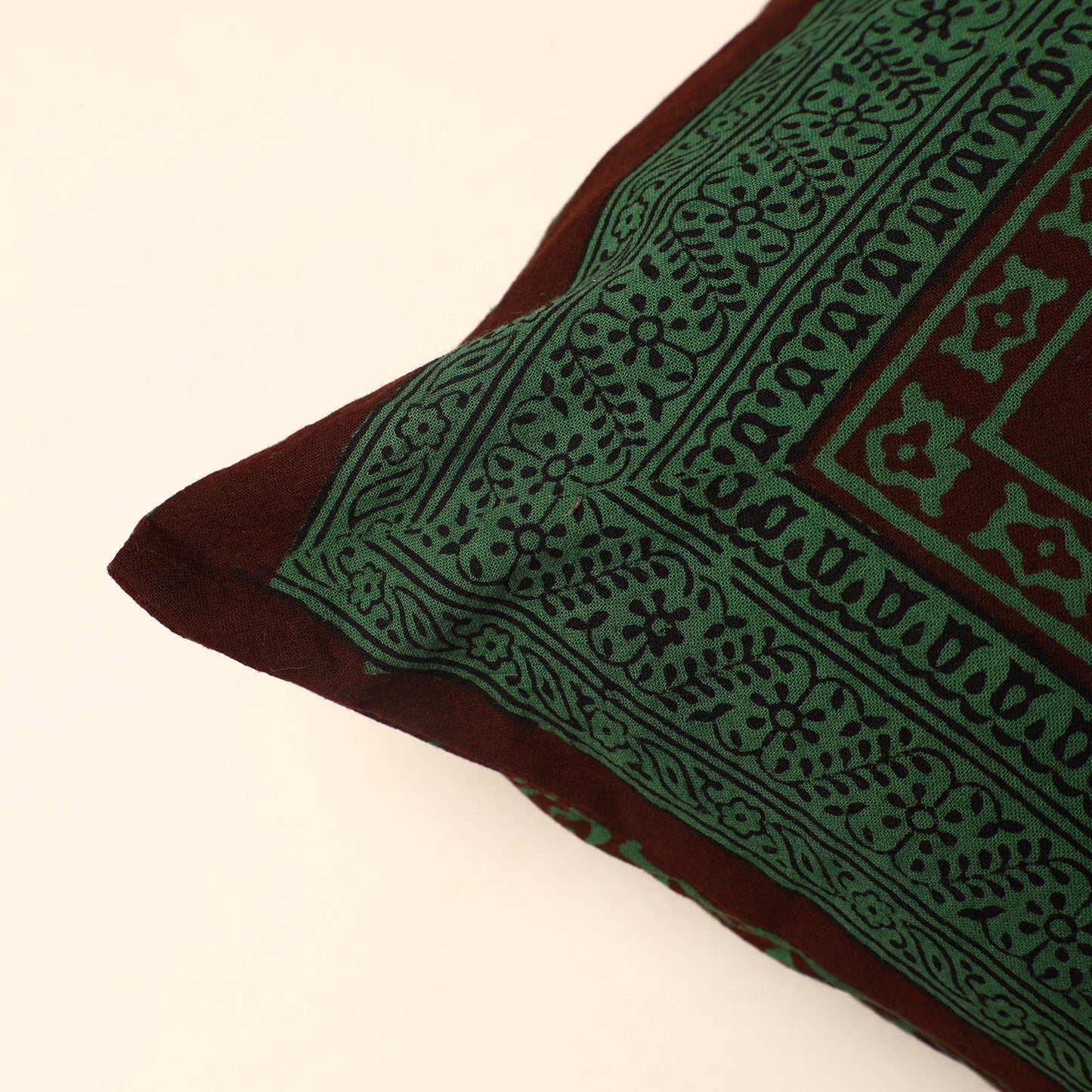 Green Bagh Block Printed Cotton Cushion Cover