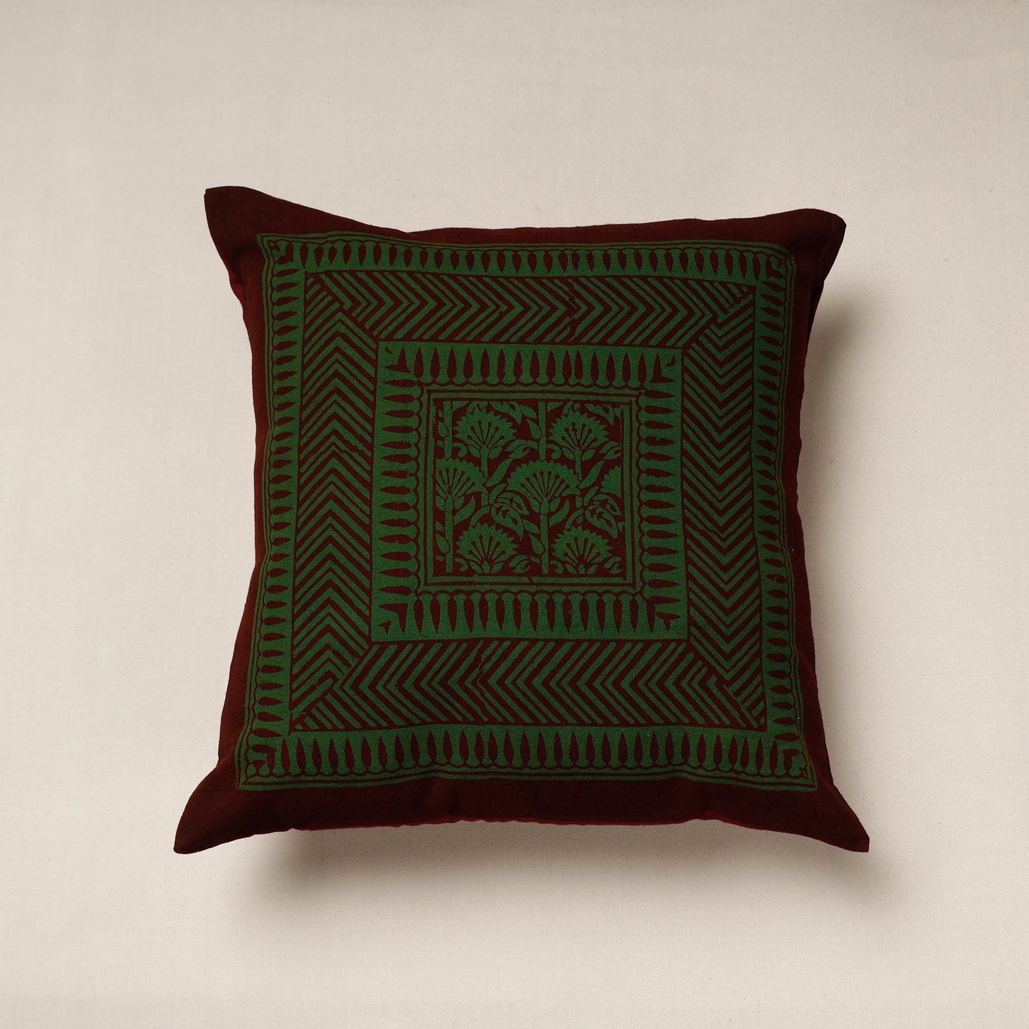Green Bagh Block Printed Cotton Cushion Cover