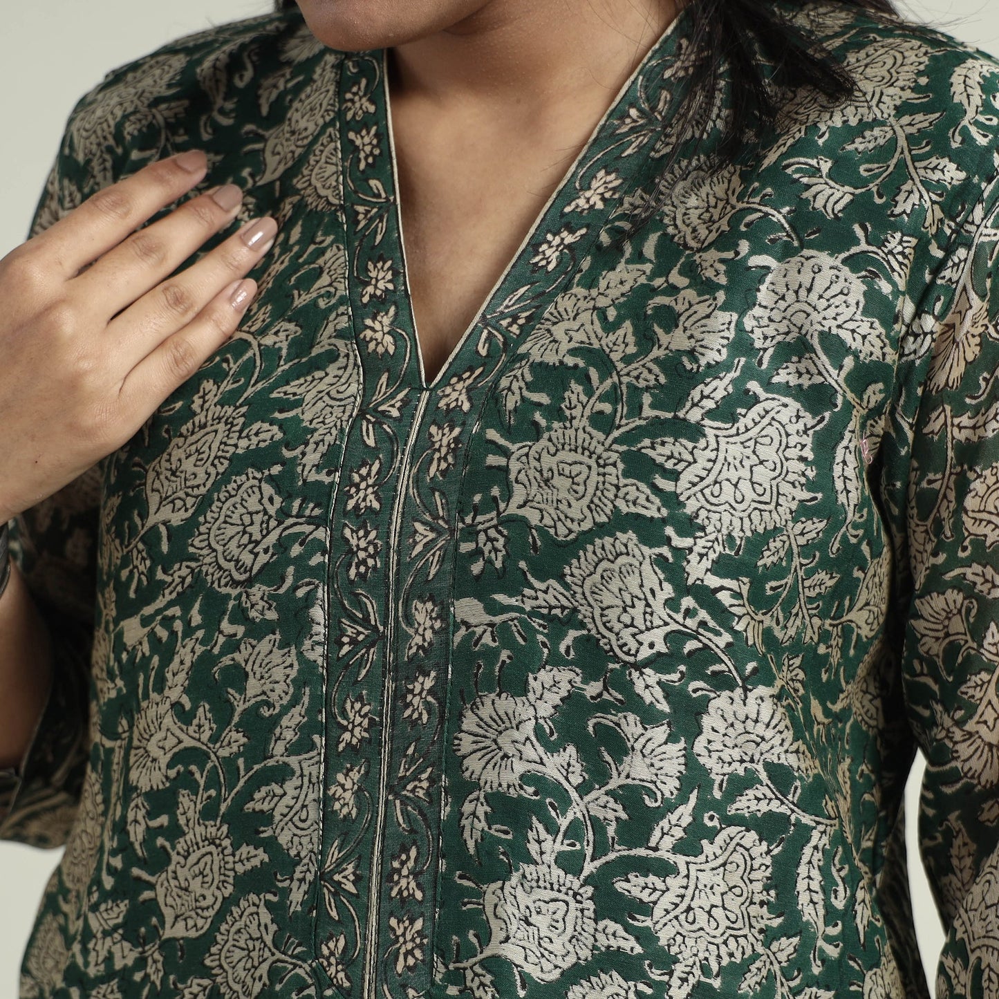Green - bagru block printed chanderi silk kurta