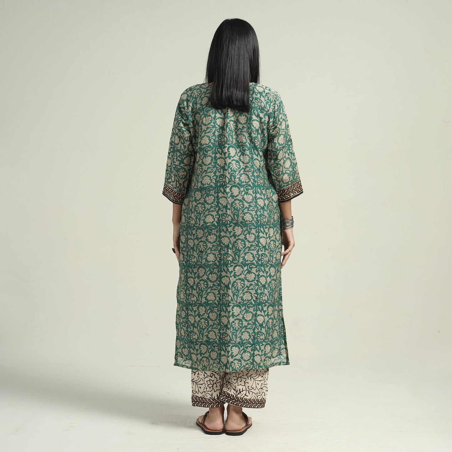 Green - bagru block printed chanderi silk kurta