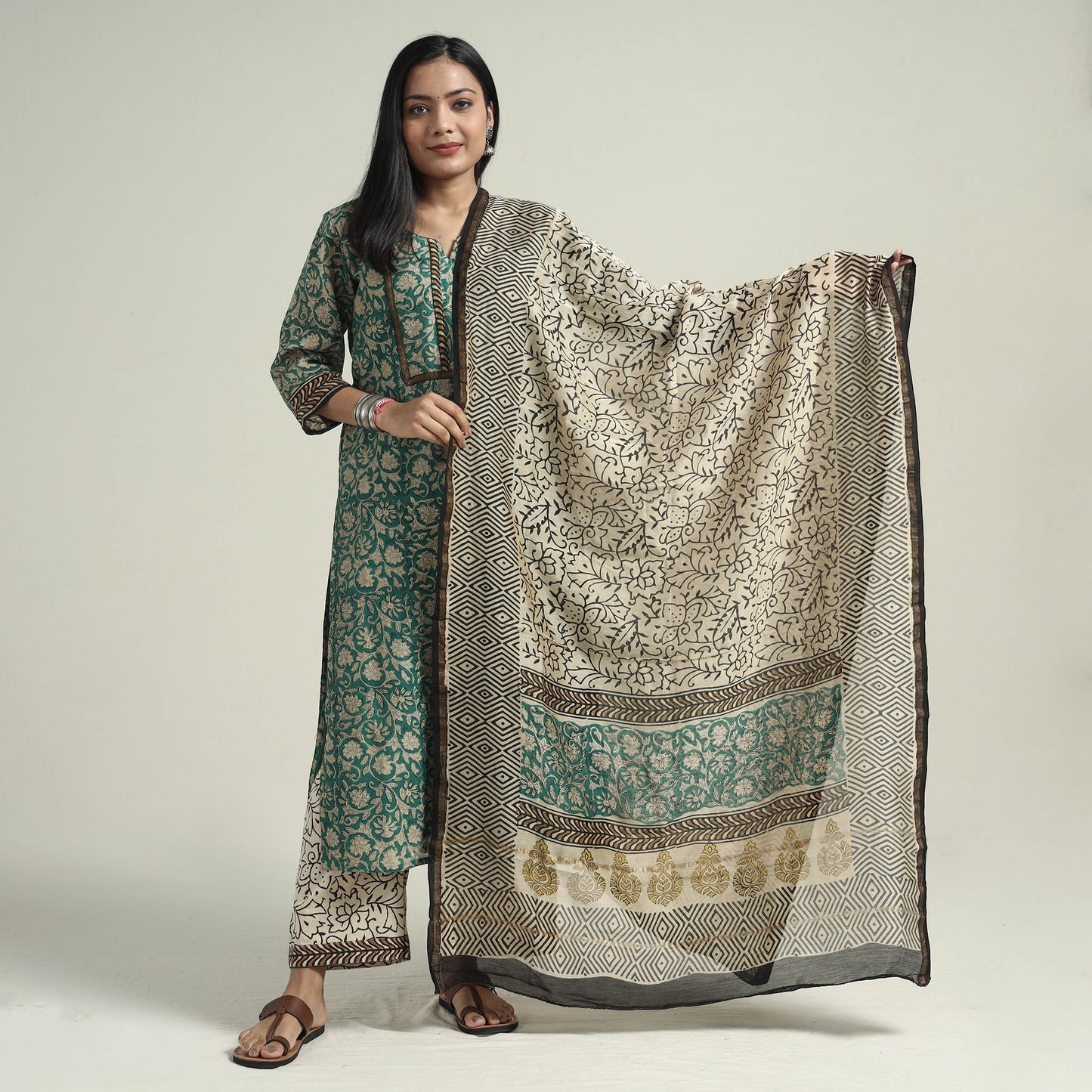 Green - bagru block printed chanderi silk kurta