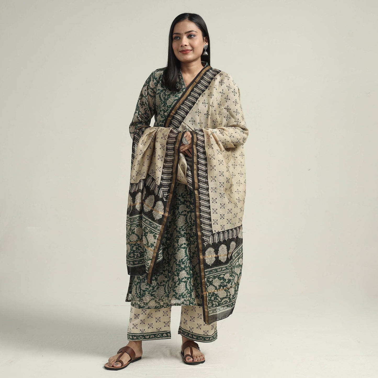 Green - bagru block printed chanderi silk kurta