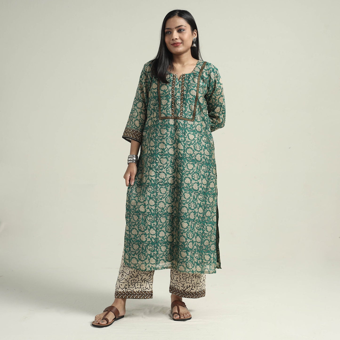 Green - bagru block printed chanderi silk kurta