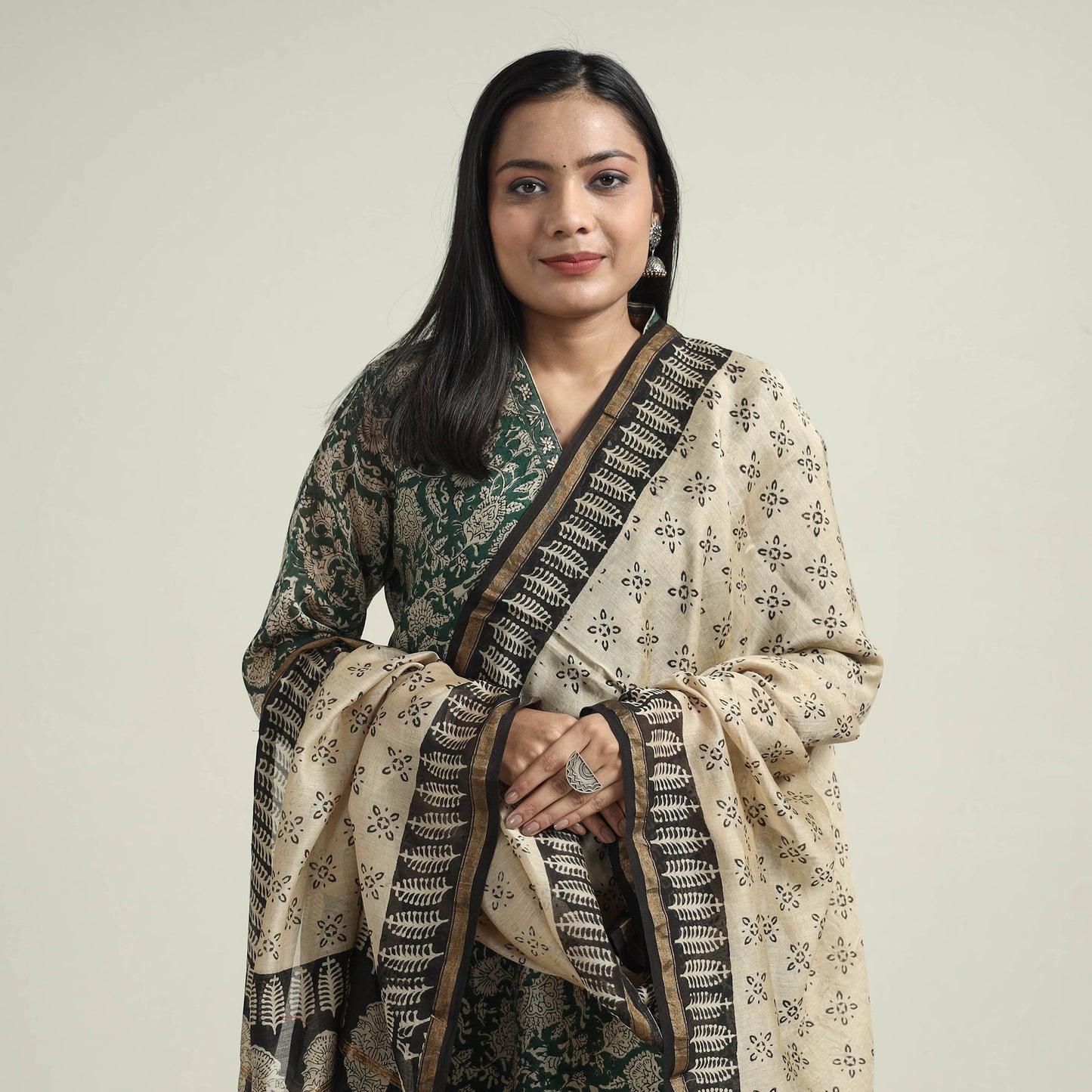 Green - bagru block printed chanderi silk kurta
