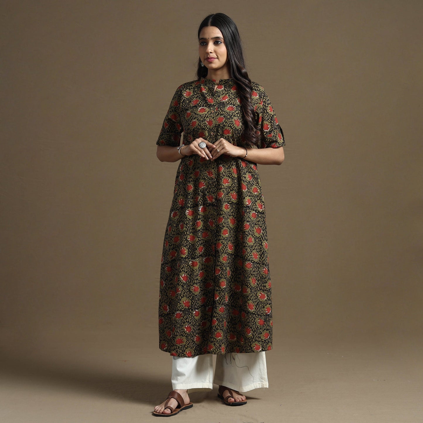 Bagru Hand Block Printed Cotton A-Line Kurta Online at iTokri.com