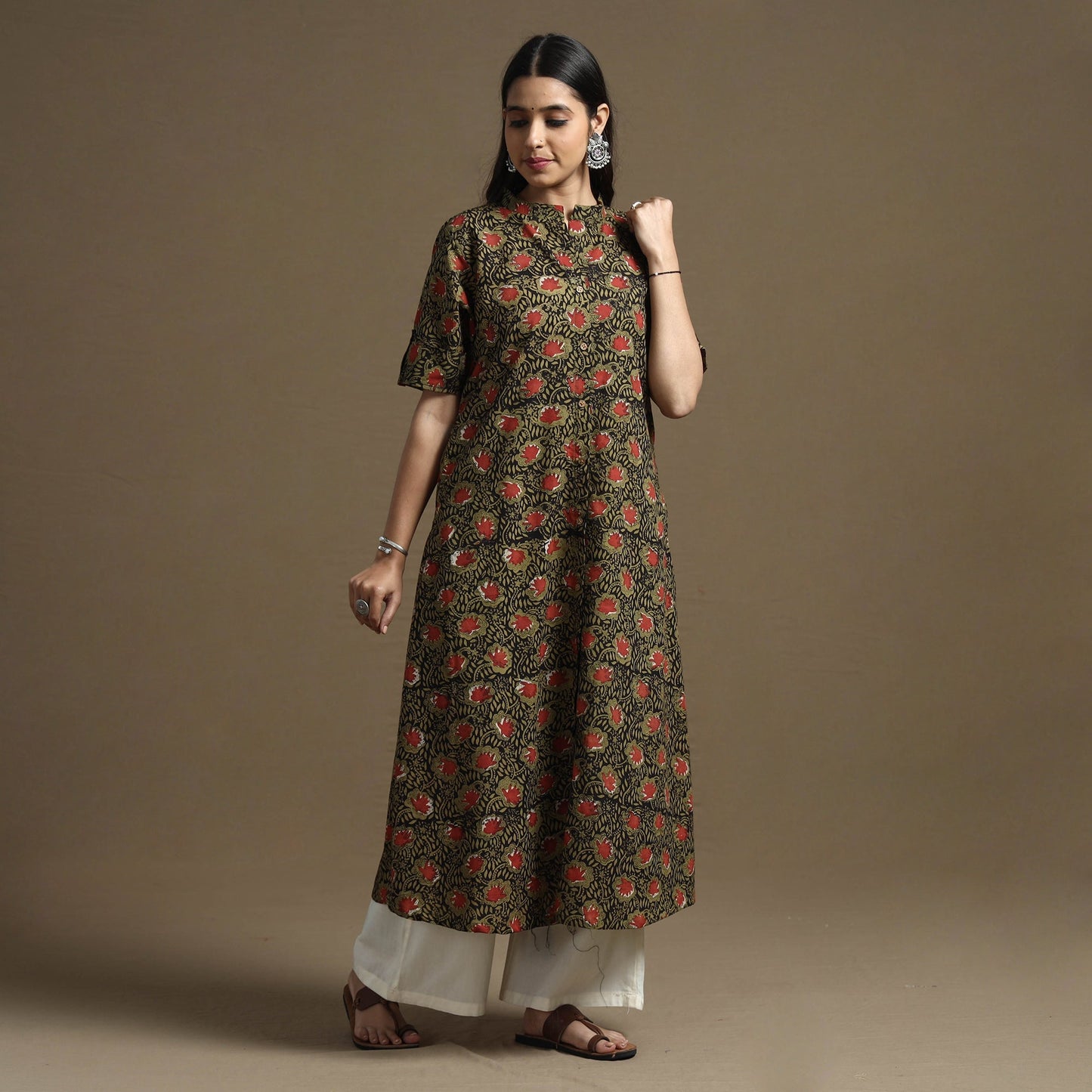 Bagru Hand Block Printed Cotton A-Line Kurta Online at iTokri.com
