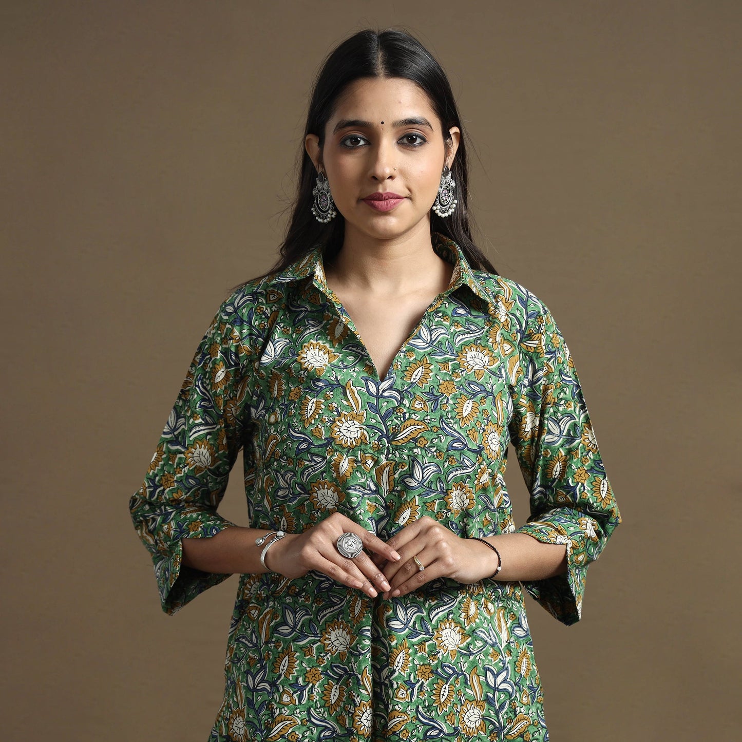 Green - bagru hand block printed cotton straight kurta