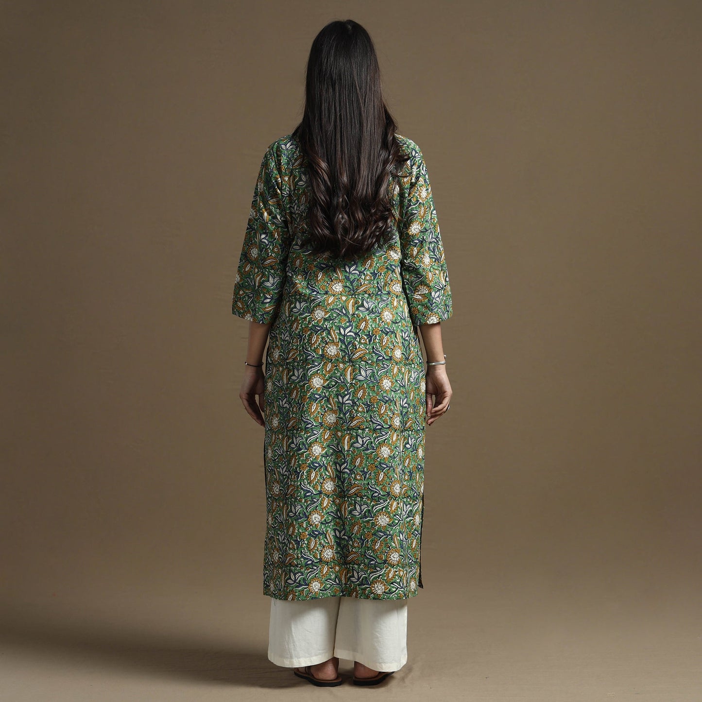 Green - bagru hand block printed cotton straight kurta