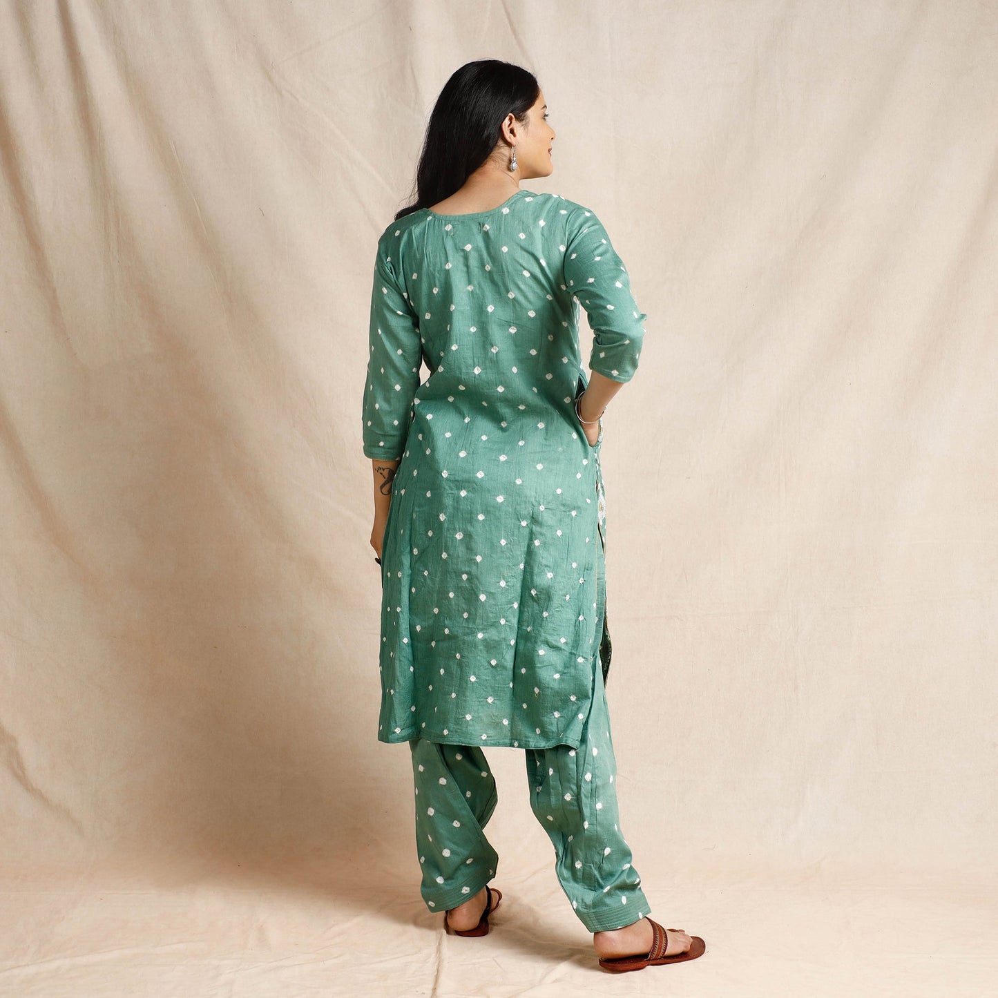 Bandhani Cotton Kurta with Salwar & Dupatta Set