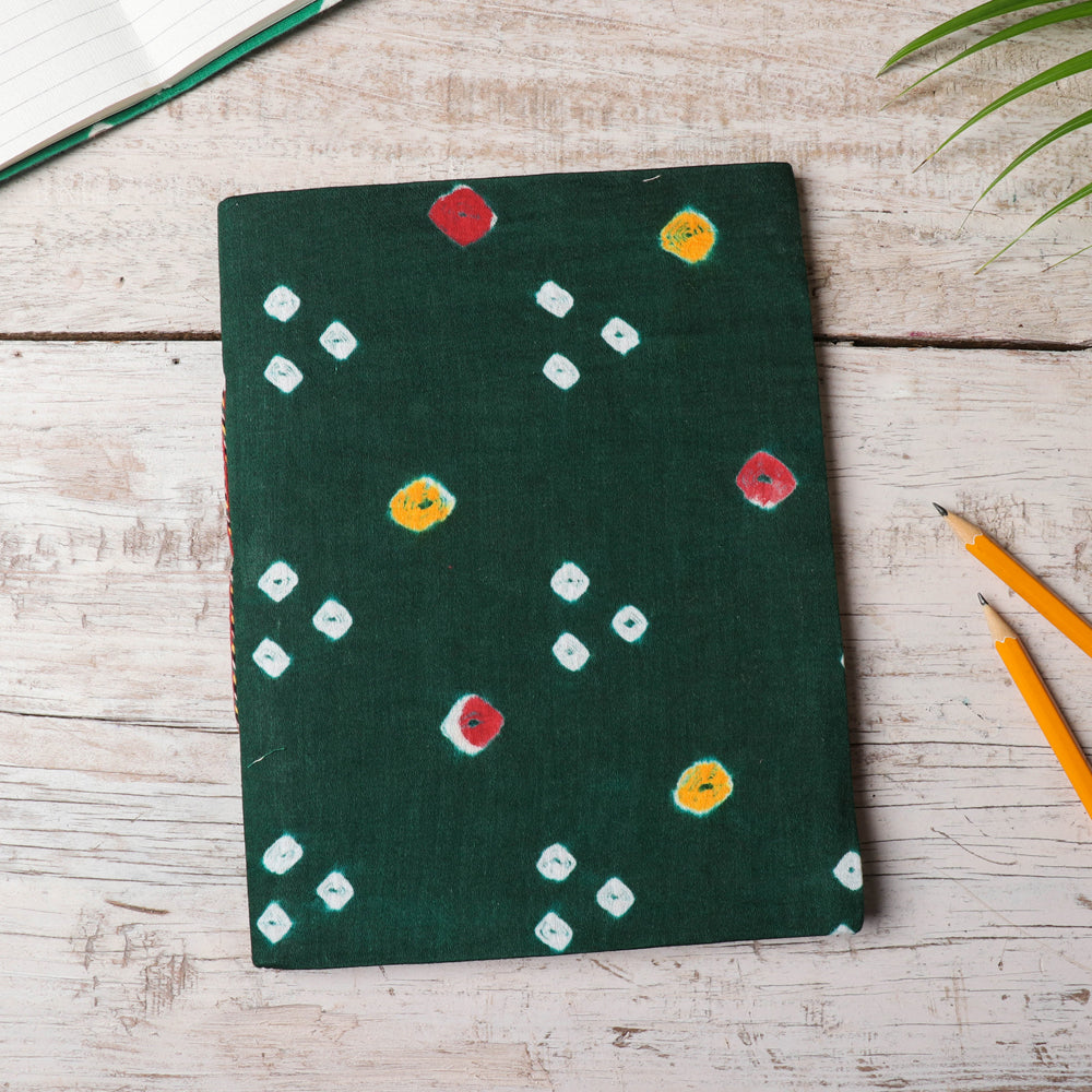Green Bandhani Cover Handmade Ruled Paper Notebook
