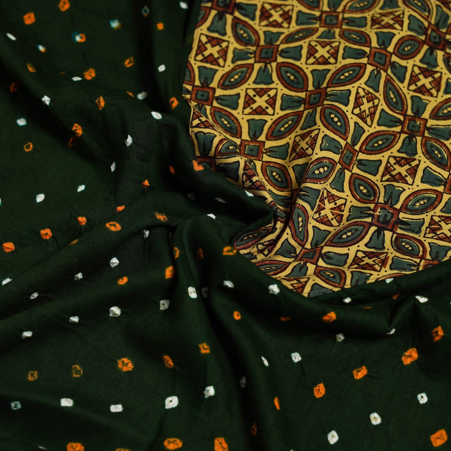 Bandhani patchwork cotton unstitched kurta material (3m) 01