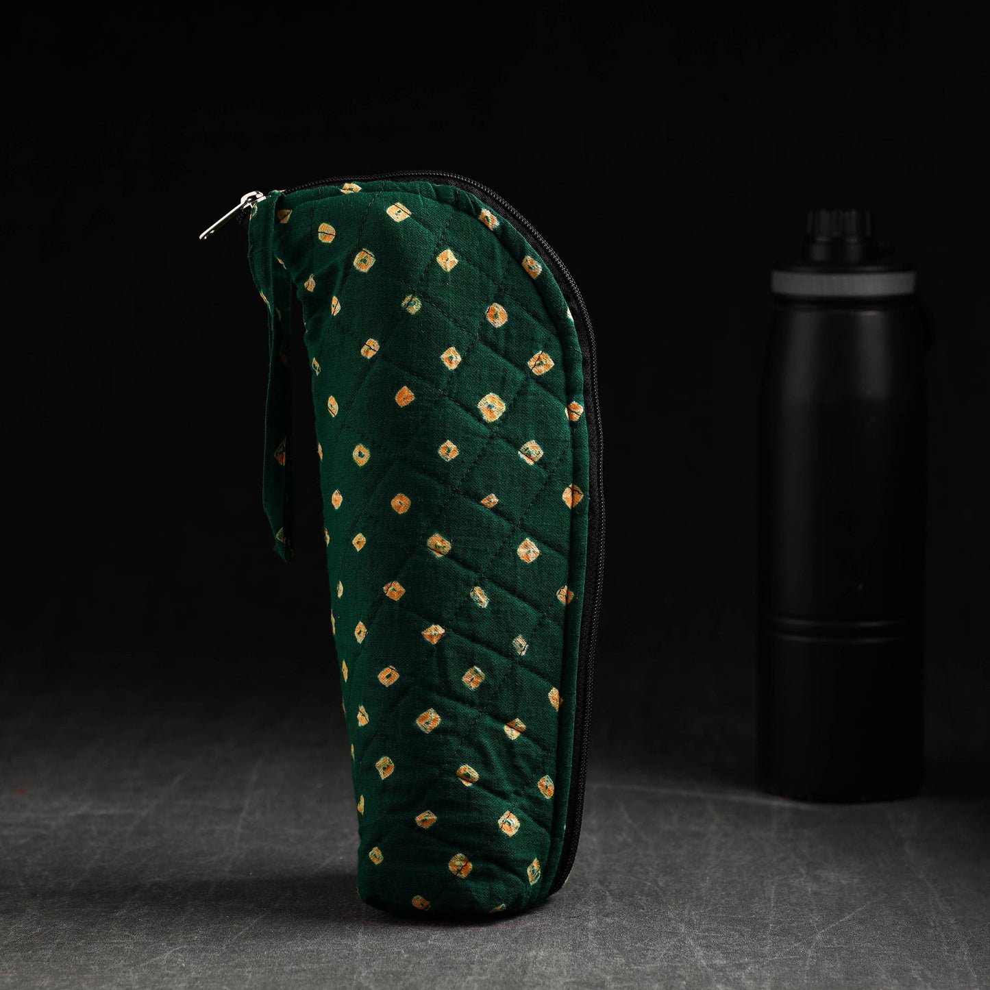Green Bandhani Tie-Dye Cotton 1L Water Bottle Cover