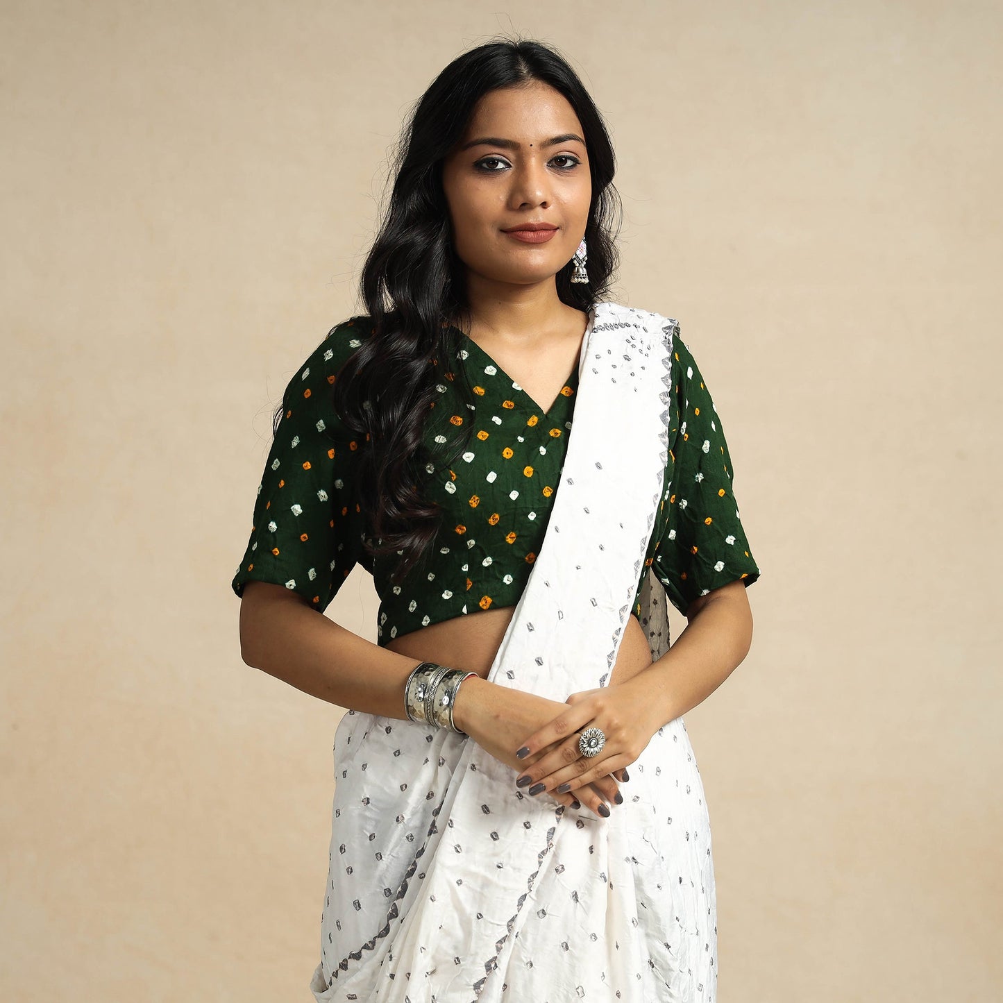 Buy Modal Silk Bandhani Tie Dye Stitched Blouse Online at iTokri.com