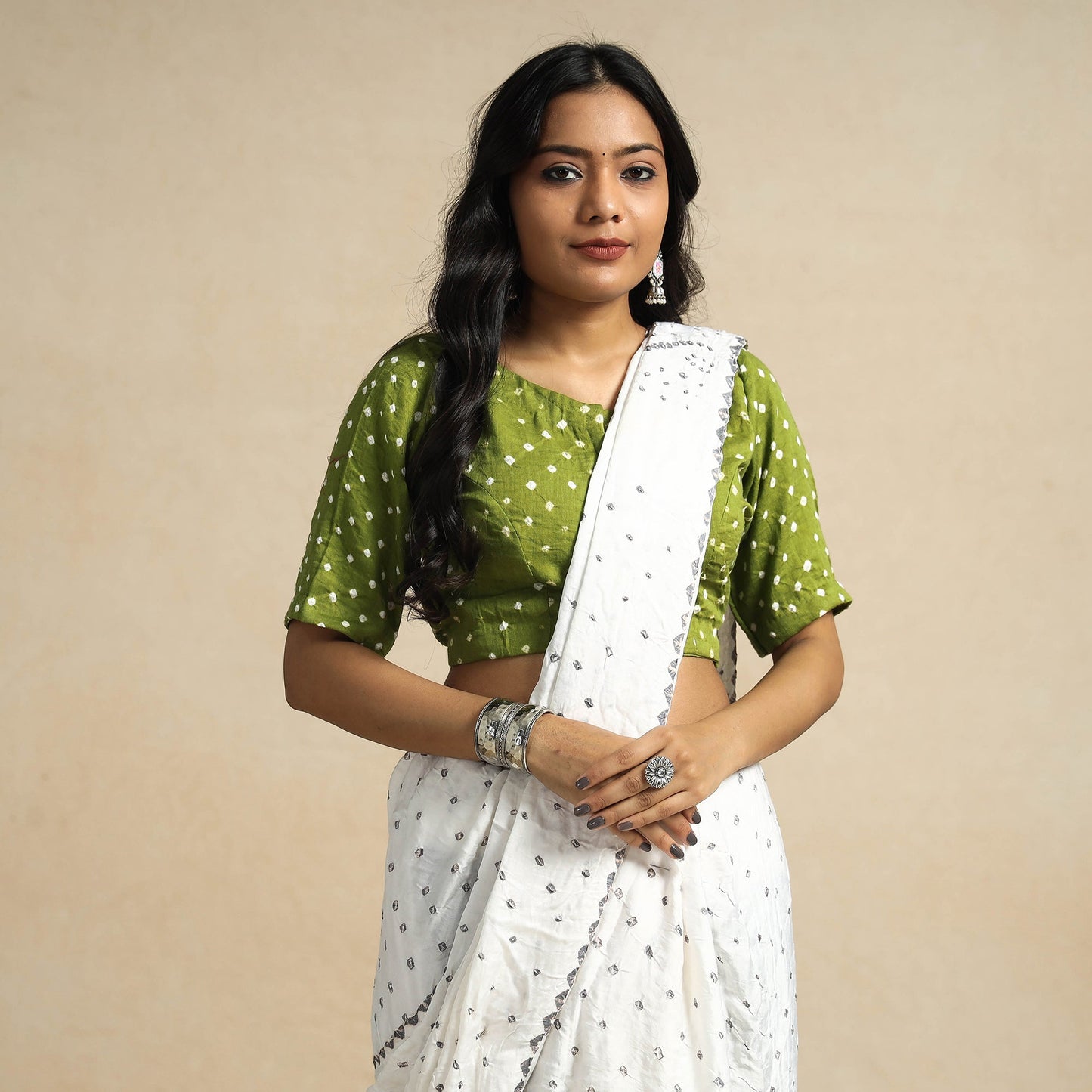 Buy Modal Silk Bandhani Tie Dye Stitched Blouse Online at iTokri.com