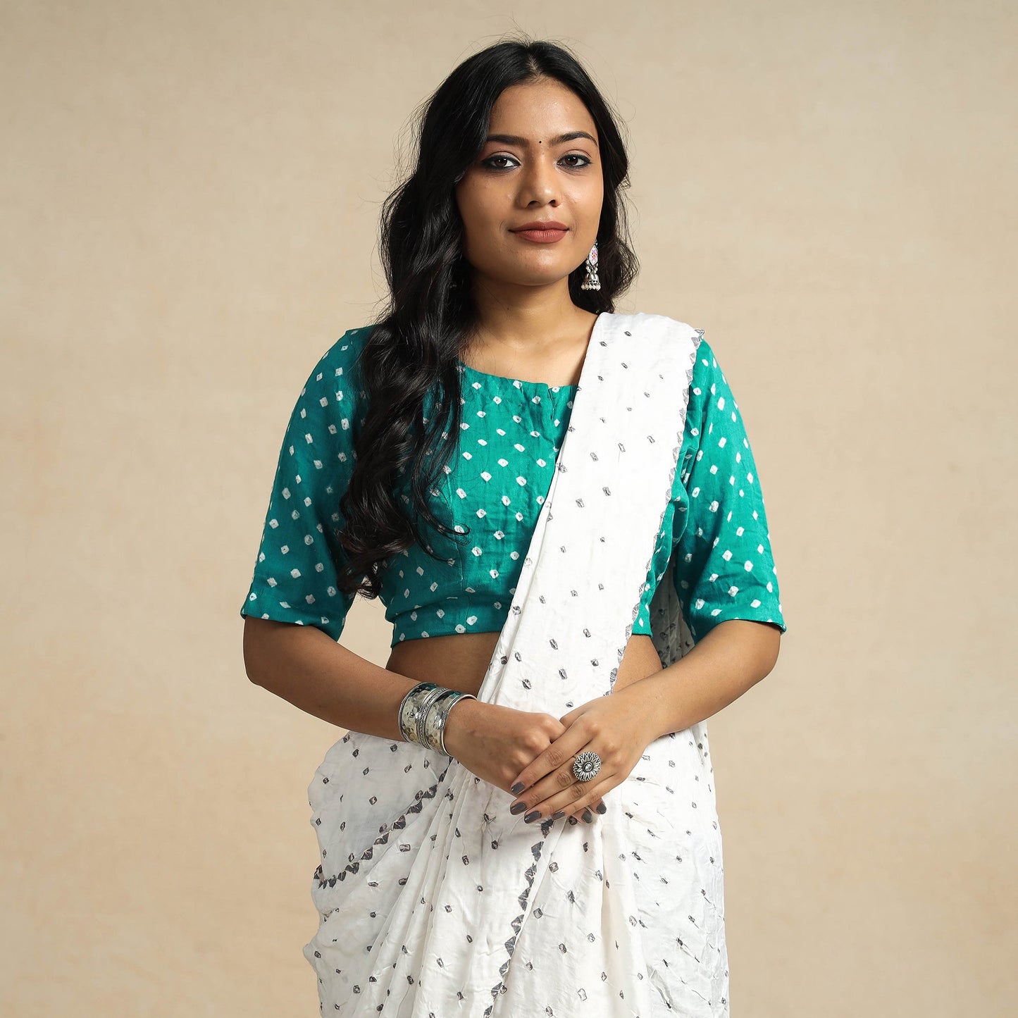 Buy Modal Silk Bandhani Tie Dye Stitched Blouse Online at iTokri.com